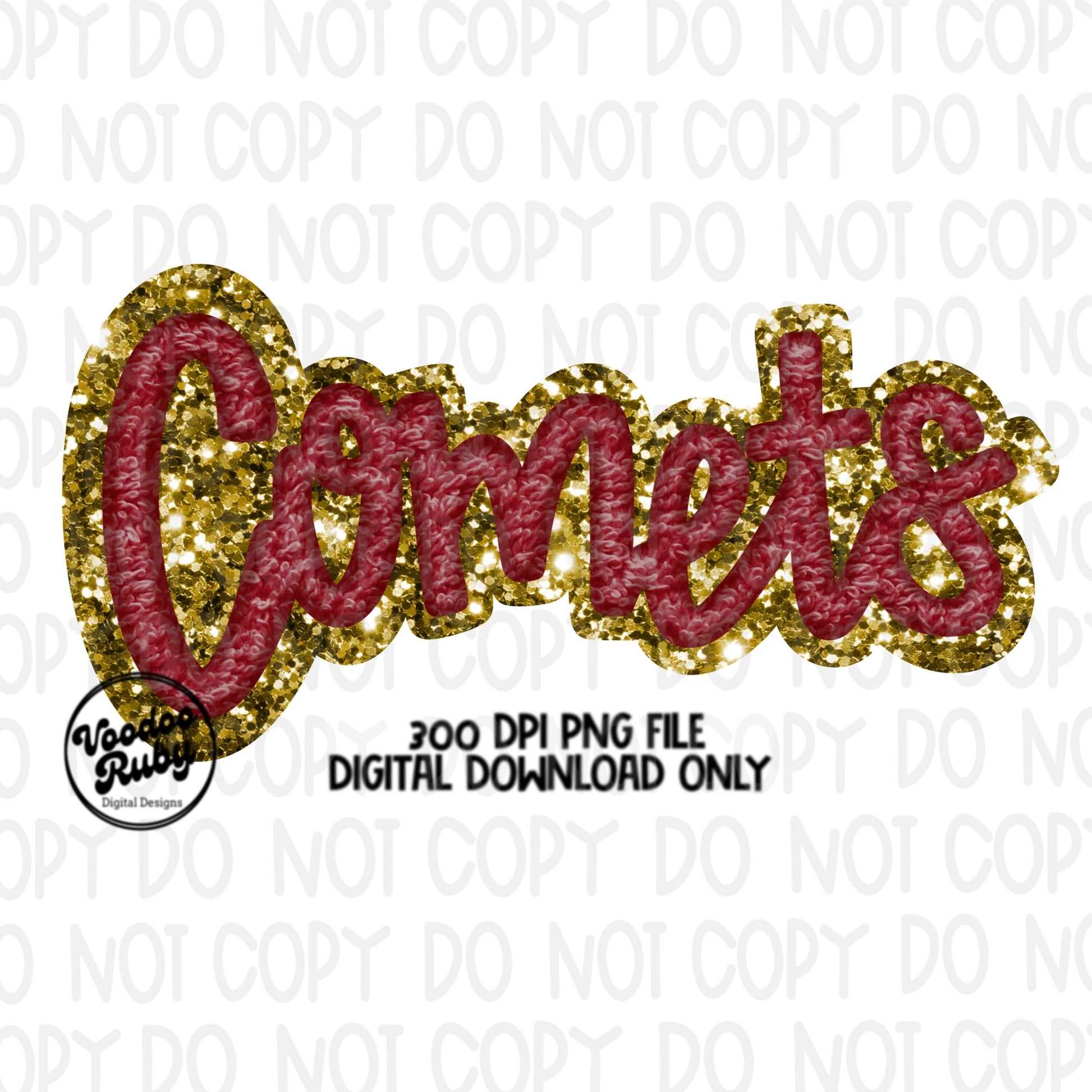 Comets PNG Design Hand Drawn Digital Download Sublimation Faux Chenille PNG Maroon and Gold Football png Comets DTF Printable
