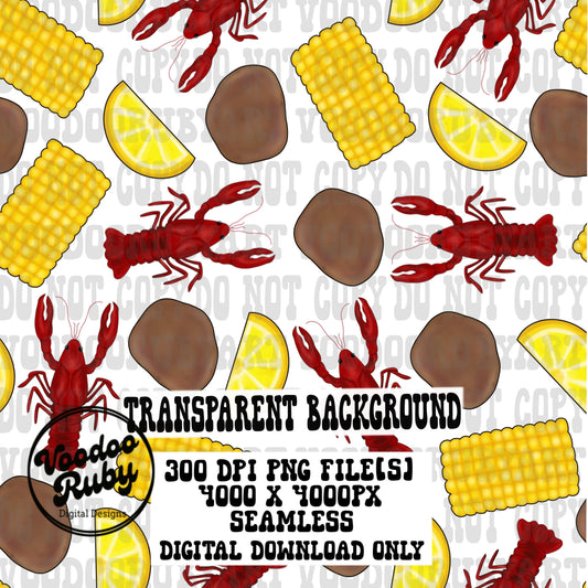 Crawfish Boil Seamless Pattern: Hand-Drawn PNG Design (Digital Download