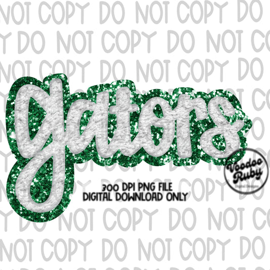Gators PNG Design Hand Drawn Digital Download Sublimation Faux Chenille PNG Green and White Football png Gators DTF Printable Gators Cheer