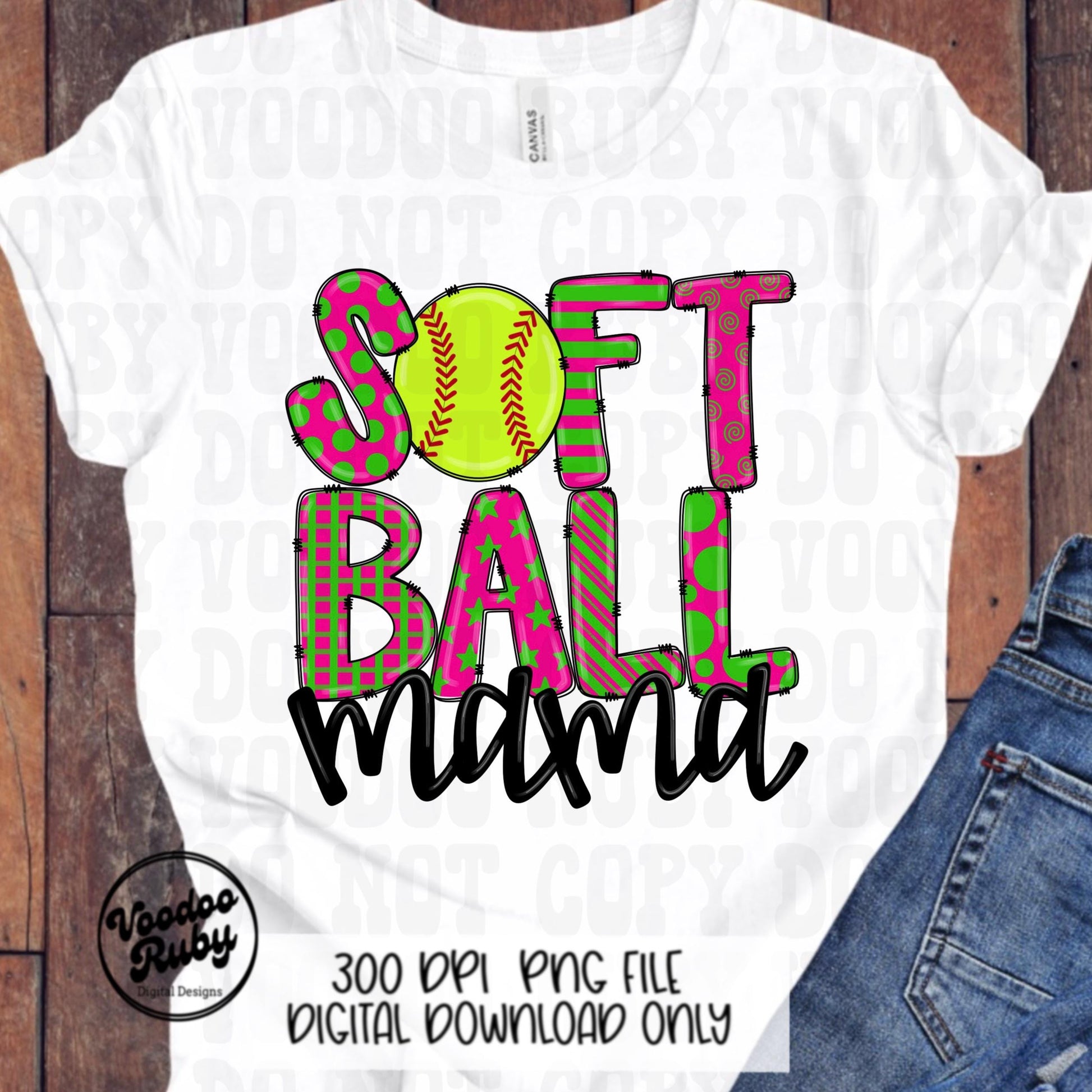 Softball Mama PNG Design: Hand-Drawn Sports Clip Art (Digital Download)