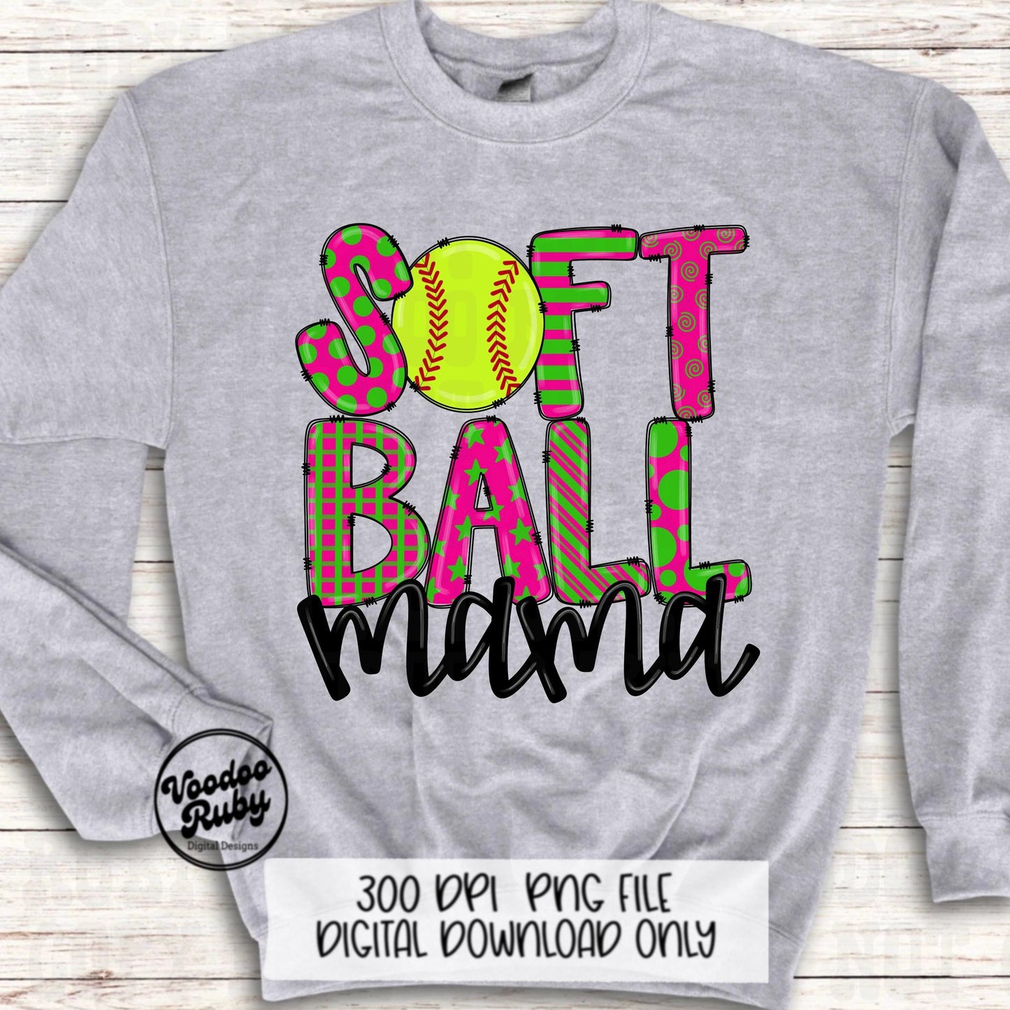 Softball Mama PNG Design: Hand-Drawn Sports Clip Art (Digital Download)