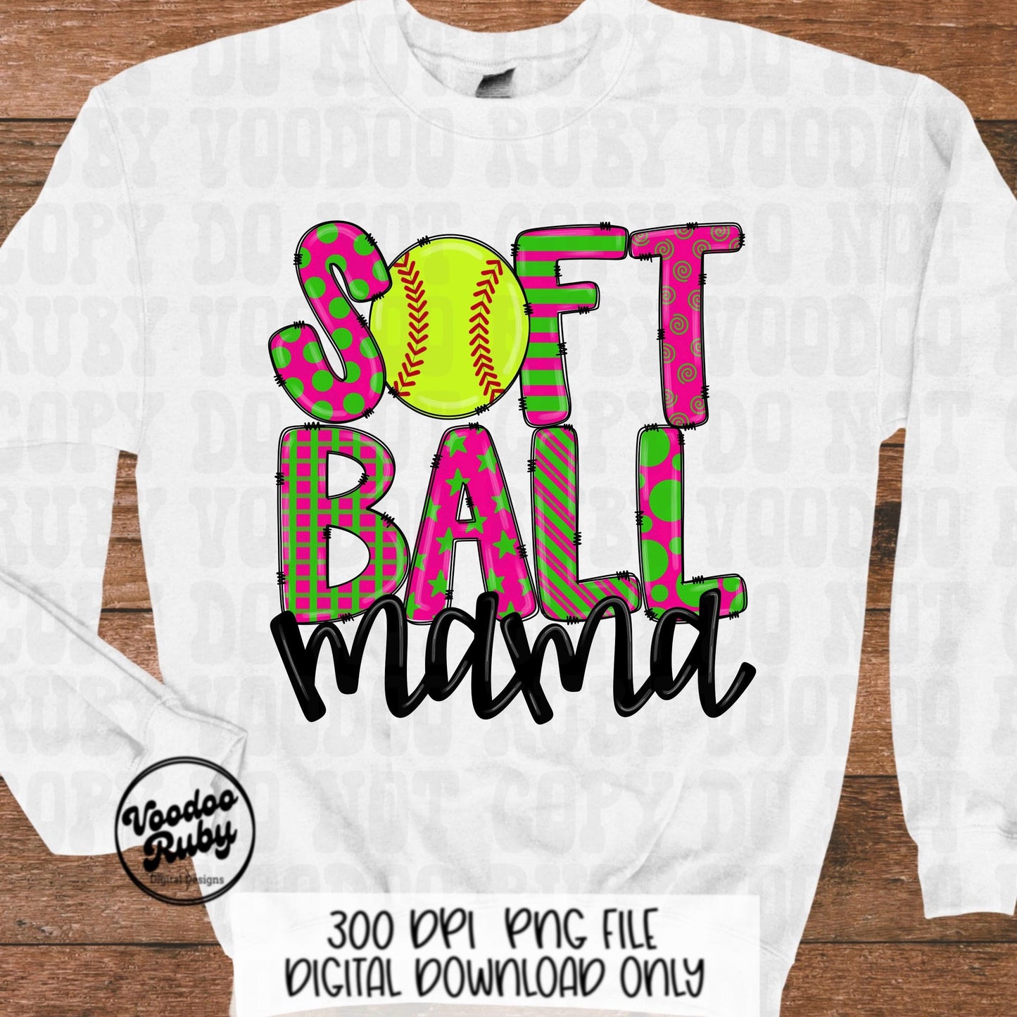 Softball Mama PNG Design: Hand-Drawn Sports Clip Art (Digital Download)