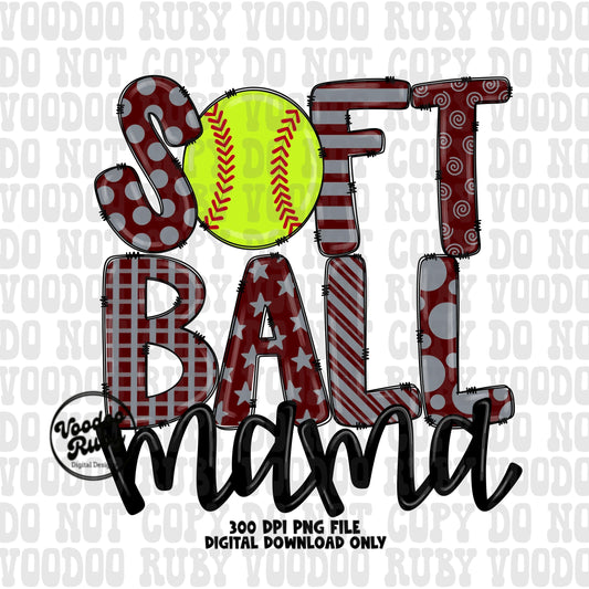 Softball Mom PNG Design: Maroon & Gray Sublimation (Digital Download)