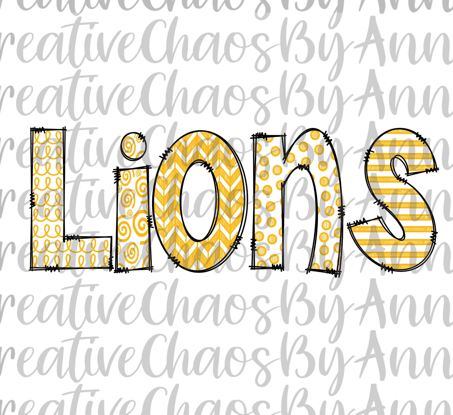 Lions Sublimation PNG: Hand Drawn Doodle Letters (Digital Download)