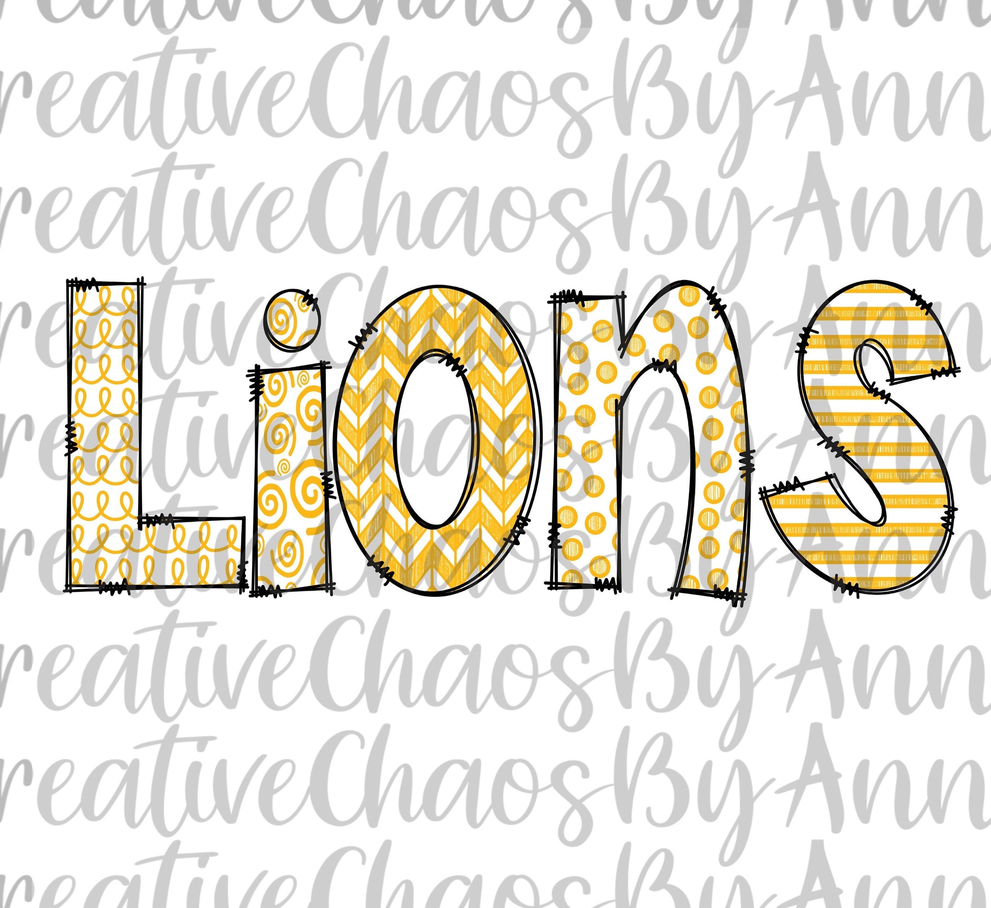 Lions Sublimation PNG: Hand Drawn Doodle Letters (Digital Download)