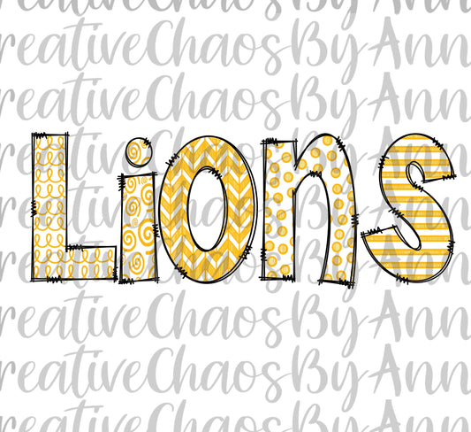 Lions Sublimation PNG: Hand Drawn Doodle Letters (Digital Download)