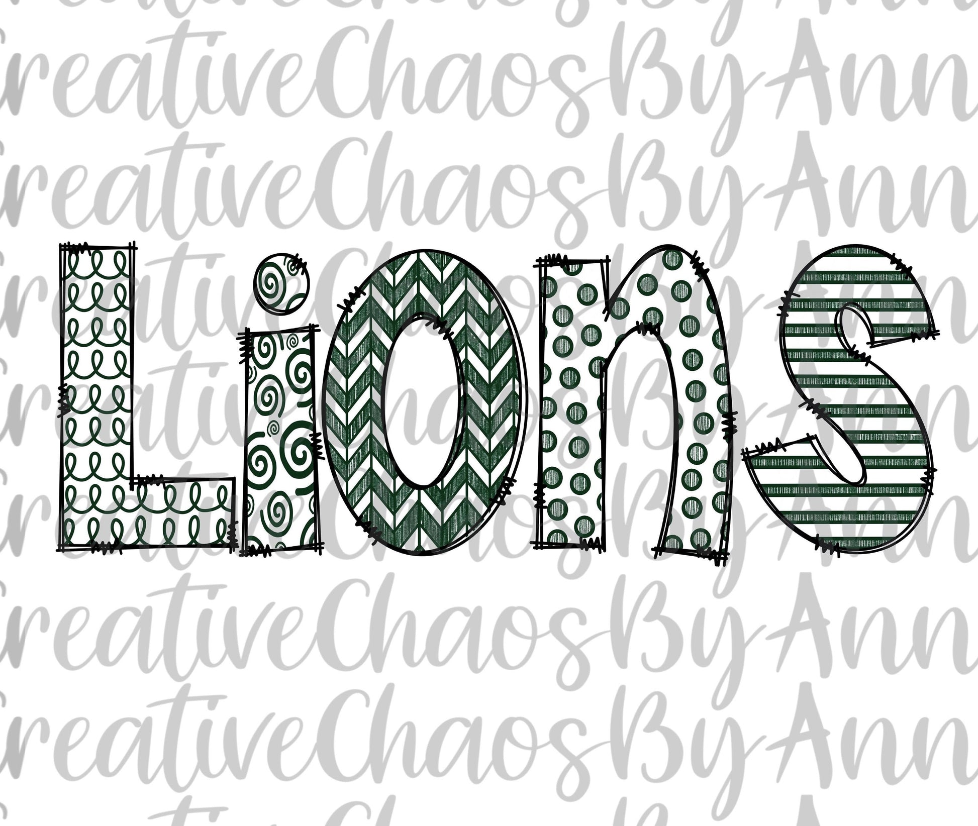 Lions Mascot PNG Design: Doodle Letters Clip Art (Digital Download)