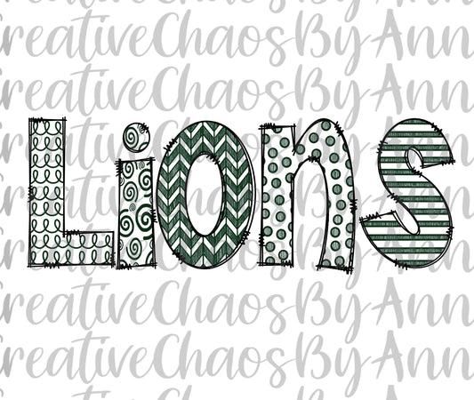 Lions Mascot PNG Design: Doodle Letters Clip Art (Digital Download)