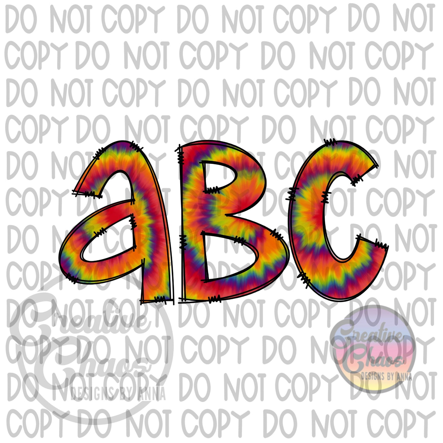 Rainbow Tie Dye Doodle Alphabet PNG: Sublimation Letter Designs (Digital Download)