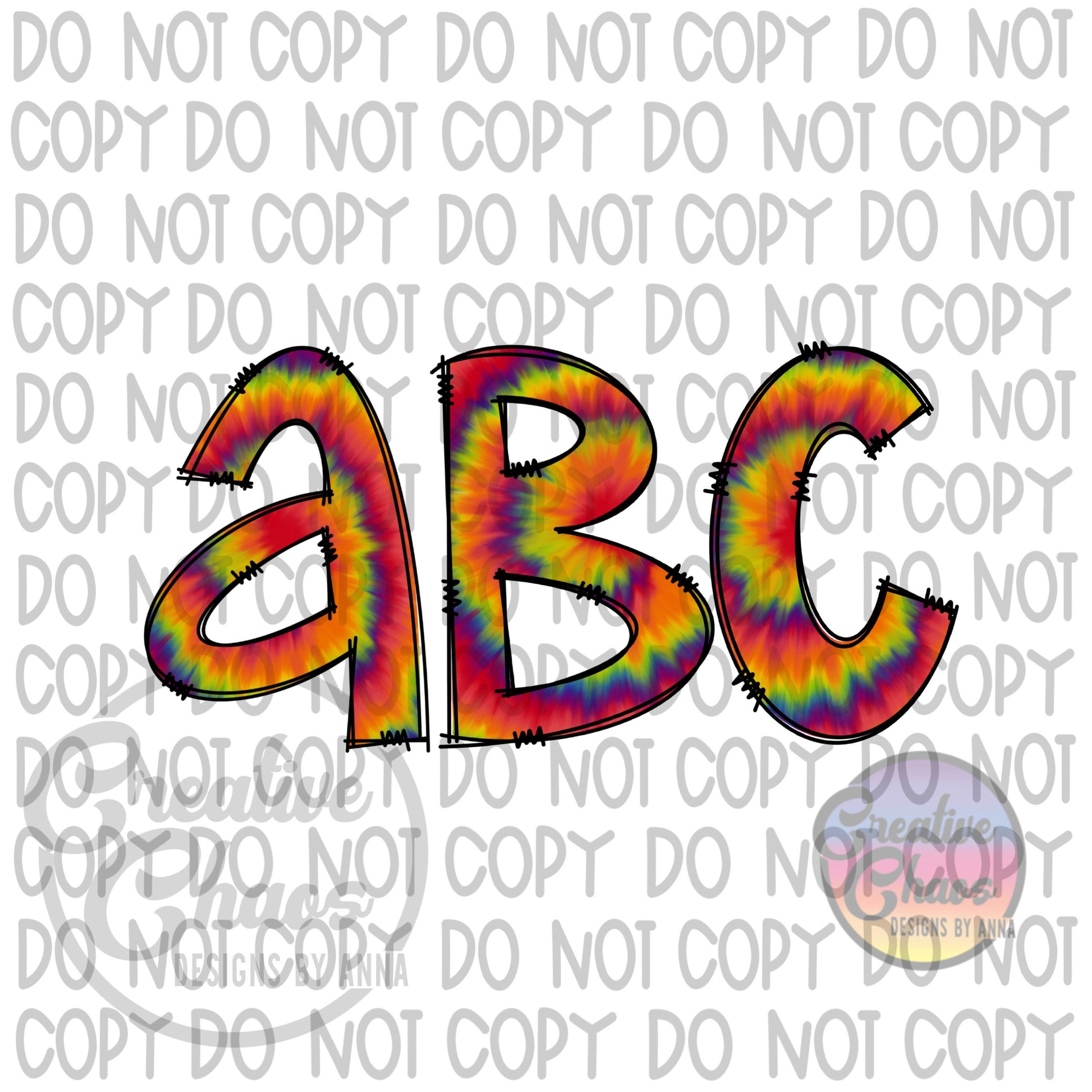 Rainbow Tie Dye Doodle Alphabet PNG: Sublimation Letter Designs (Digital Download)