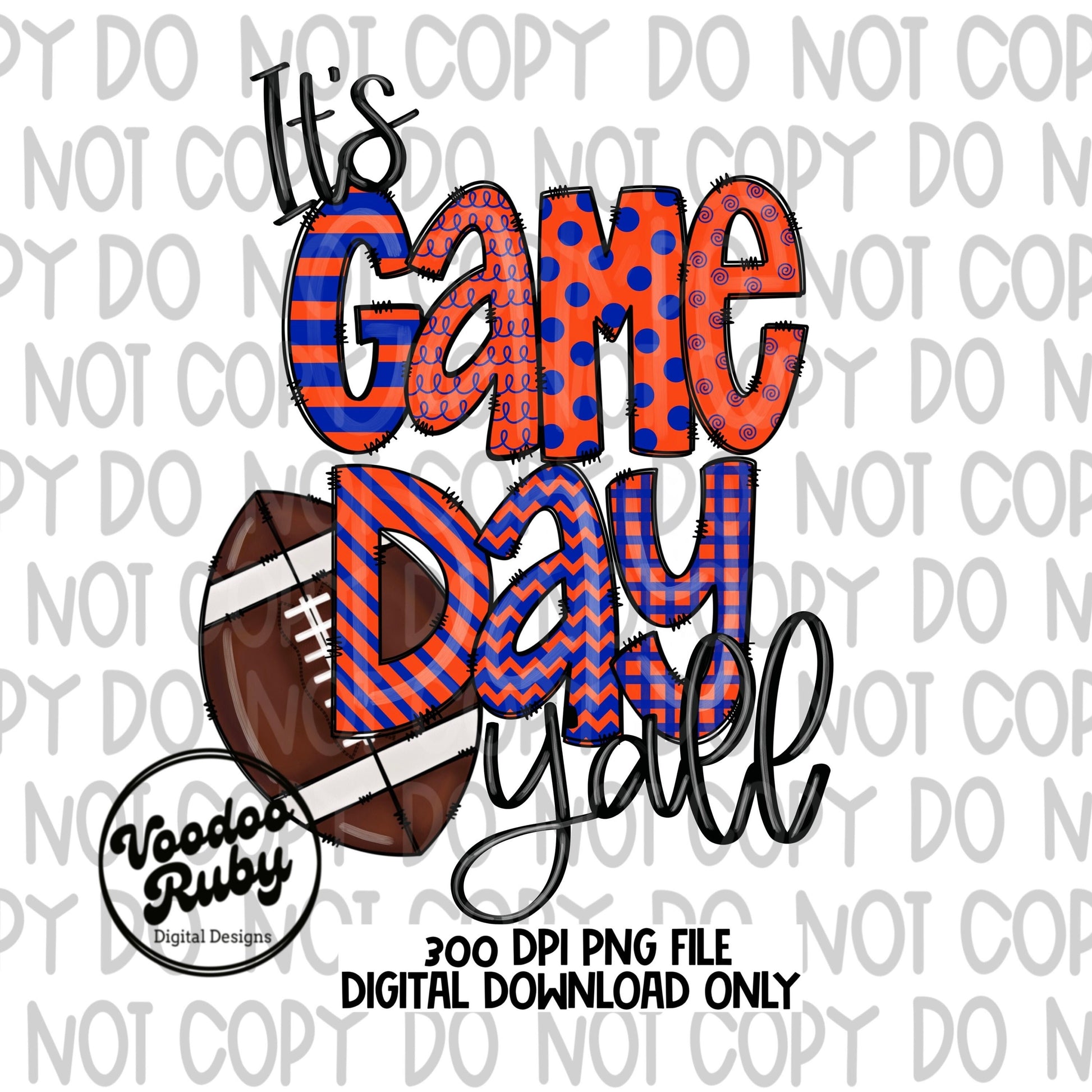 Game Day Football PNG: Blue & Orange Sublimation Design (Digital Download)