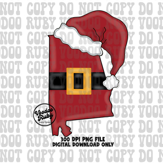 Alabama Santa Sublimation | Alabama Christmas PNG | Hand Drawn Digital Design Download | AL Printable | Santa Clip Art | Santa PNG