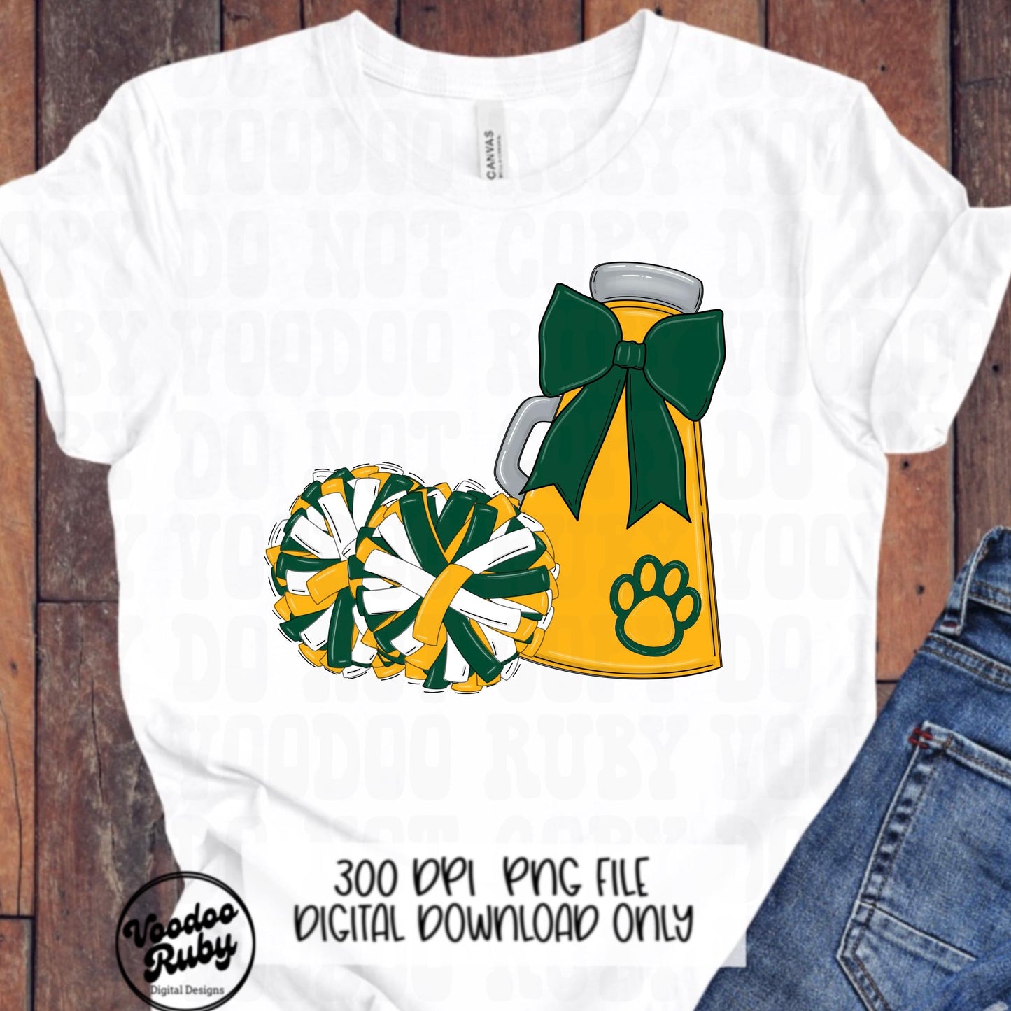 Cheer Mascot PNG: Yellow Gold, Green, Megaphone Clipart (Digital Download)