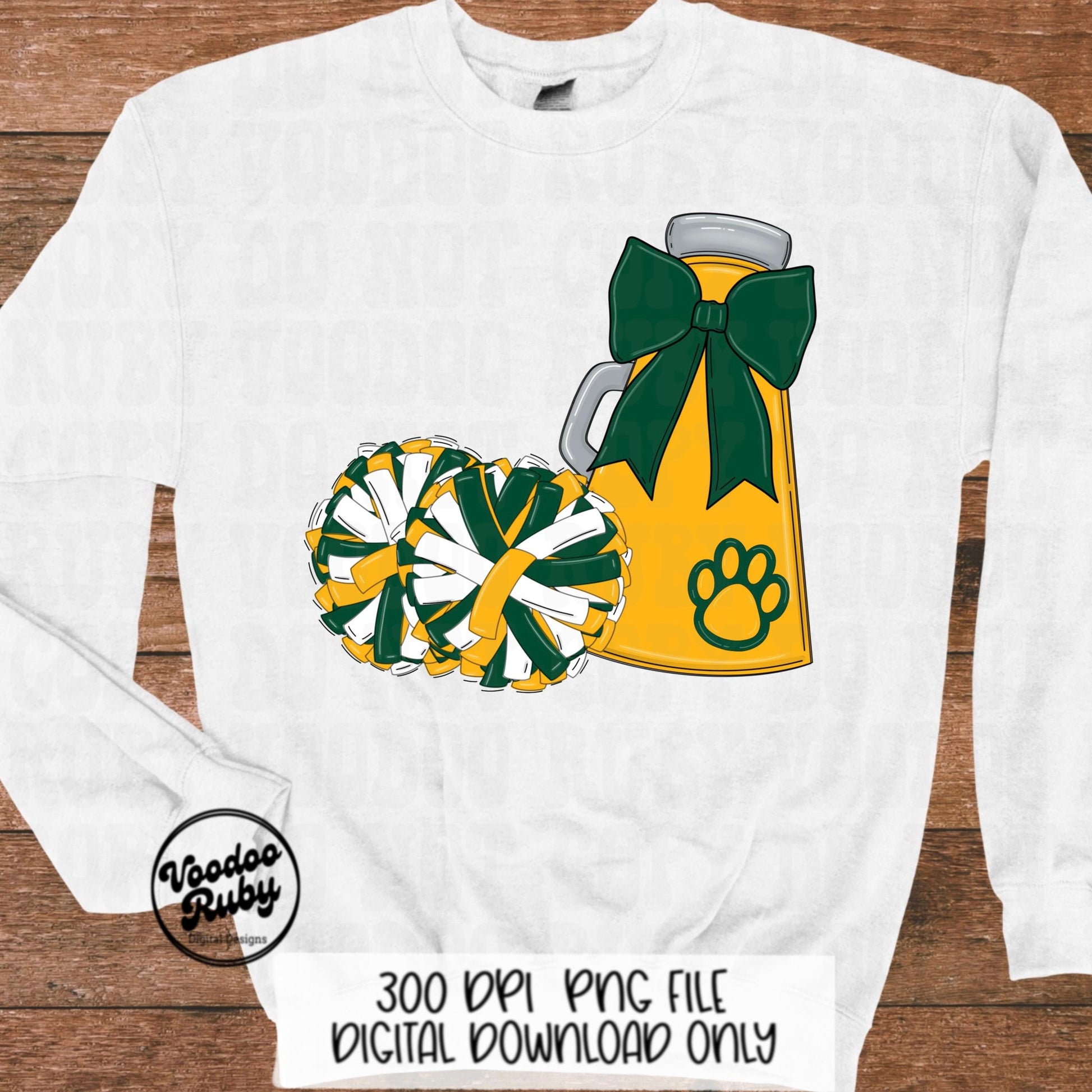 Cheer Mascot PNG: Yellow Gold, Green, Megaphone Clipart (Digital Download)