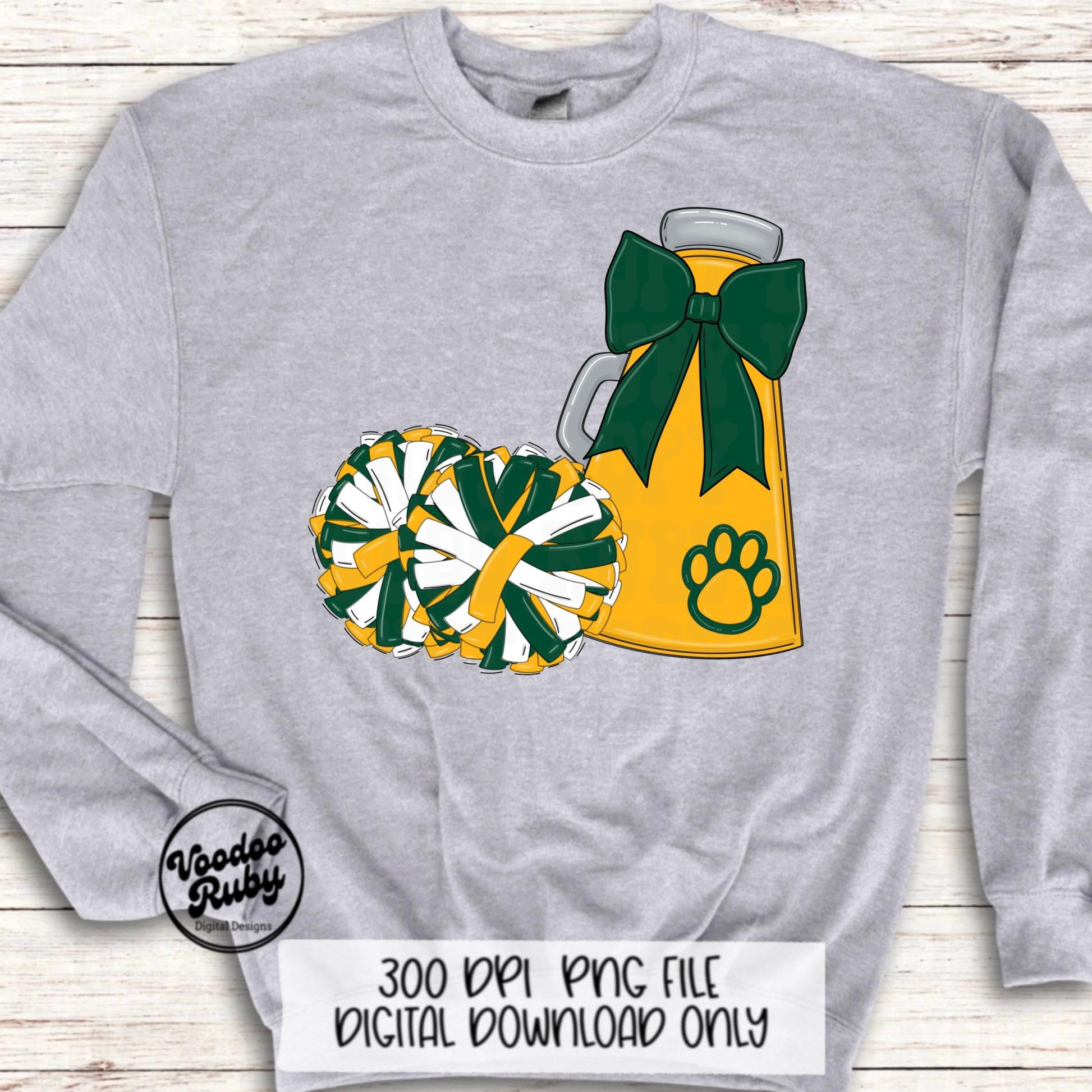 Cheer Mascot PNG: Yellow Gold, Green, Megaphone Clipart (Digital Download)