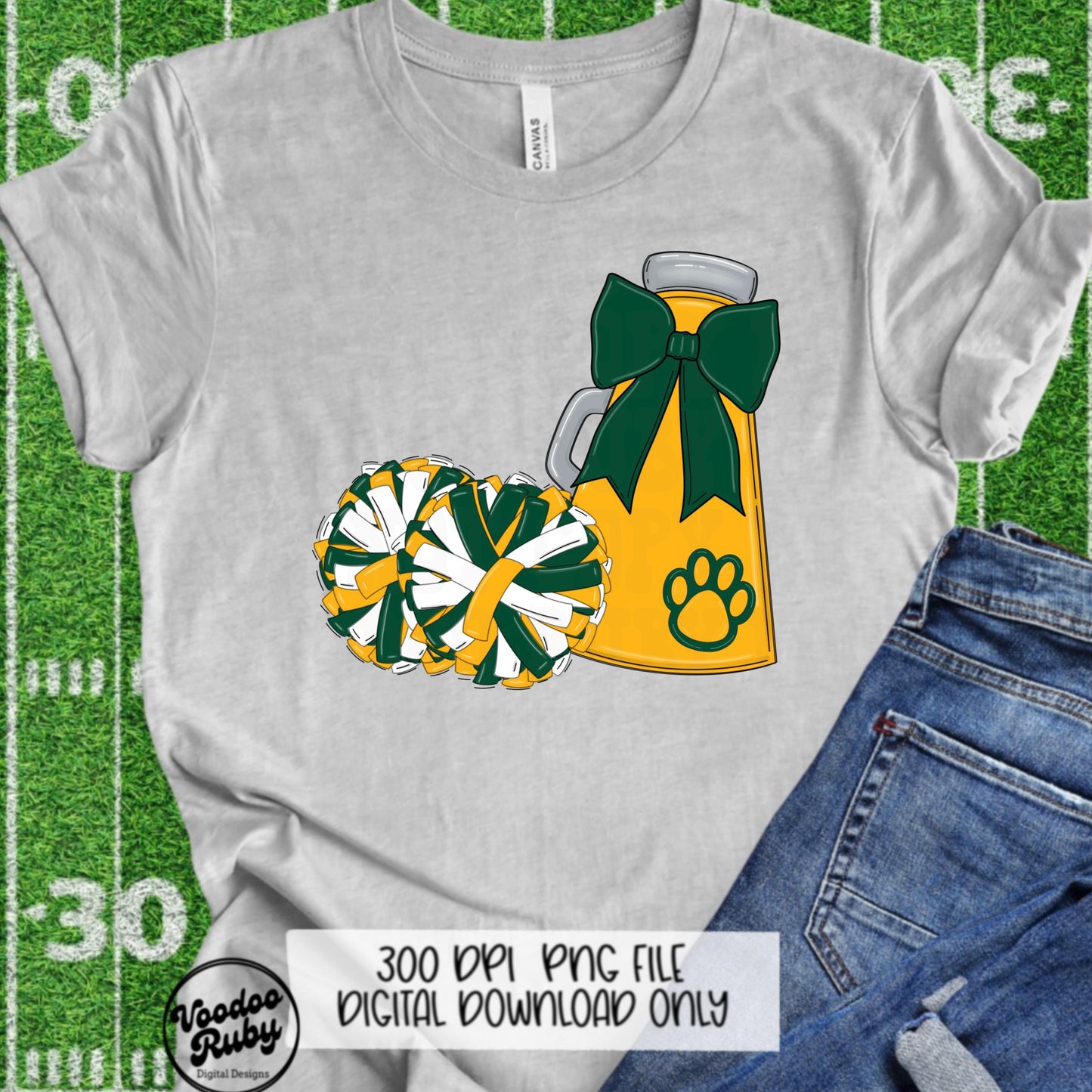 Cheer Mascot PNG: Yellow Gold, Green, Megaphone Clipart (Digital Download)