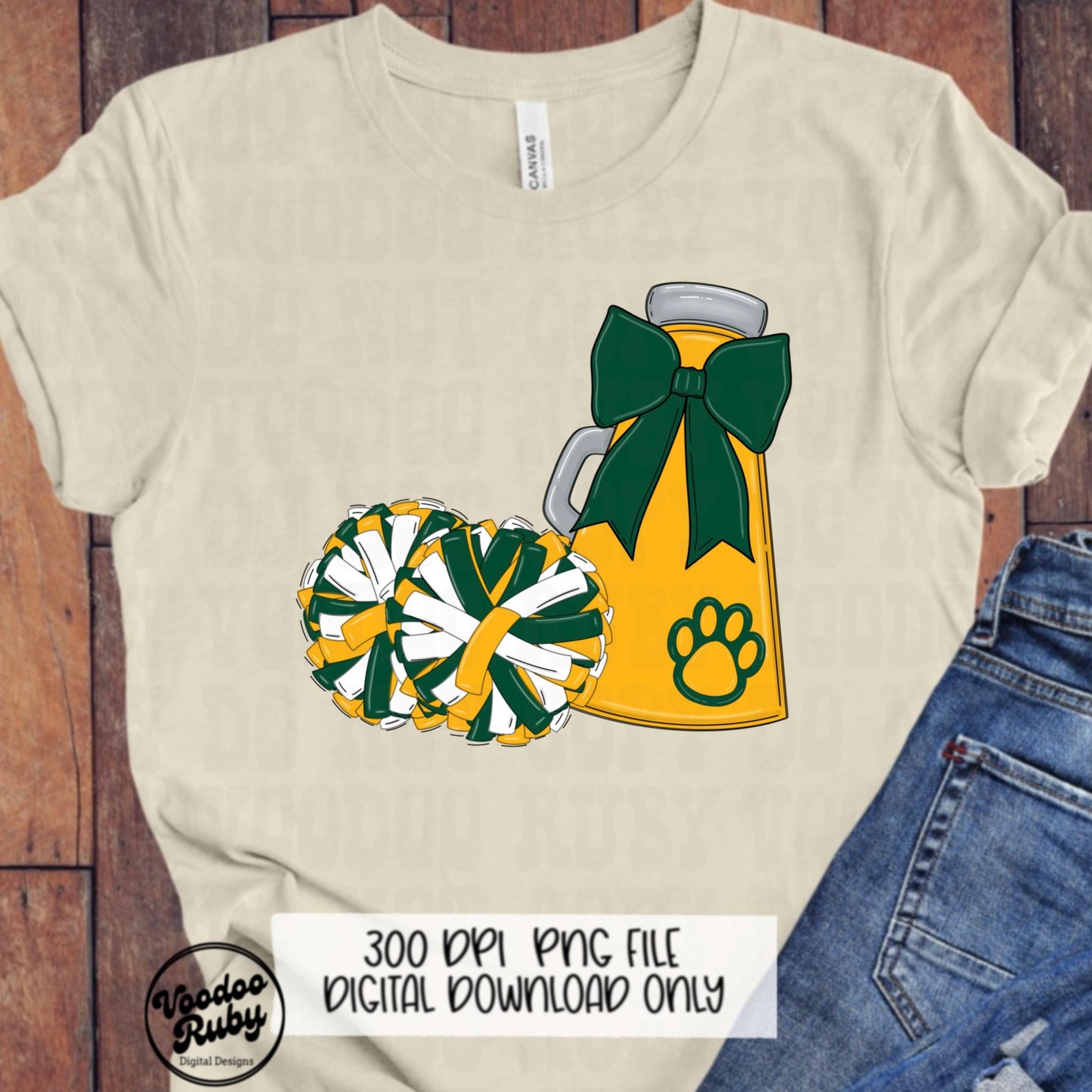 Cheer Mascot PNG: Yellow Gold, Green, Megaphone Clipart (Digital Download)