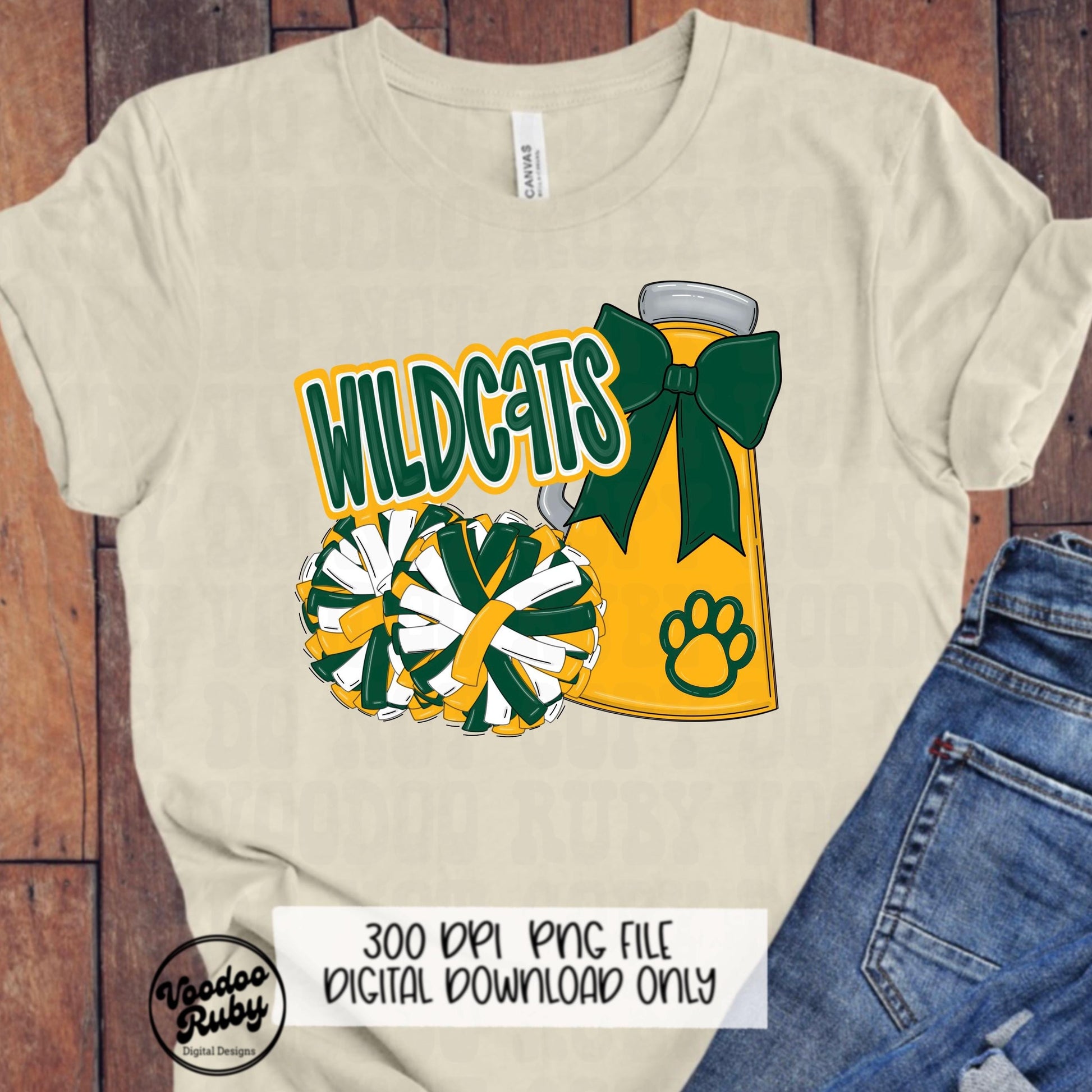 Wildcats Cheer PNG Design: Green and Gold Mascot (Digital Download)