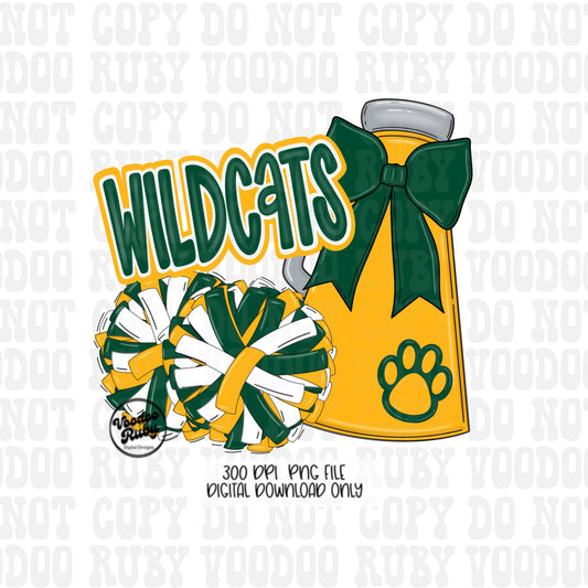 Wildcats Cheer PNG Design: Green and Gold Mascot (Digital Download)