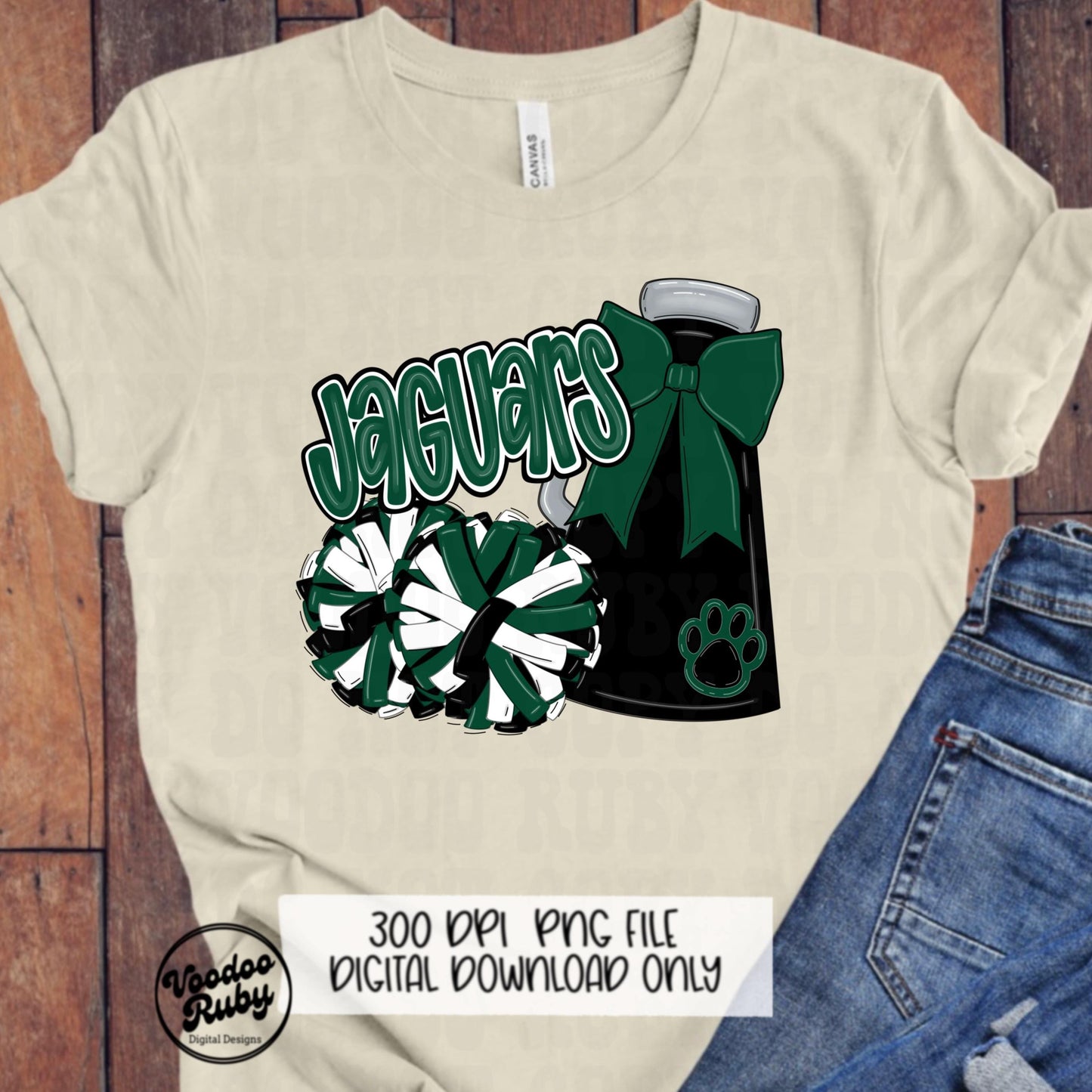 Jaguars Mascot Cheer PNG: Green and Black Sublimation Design (Digital Download)