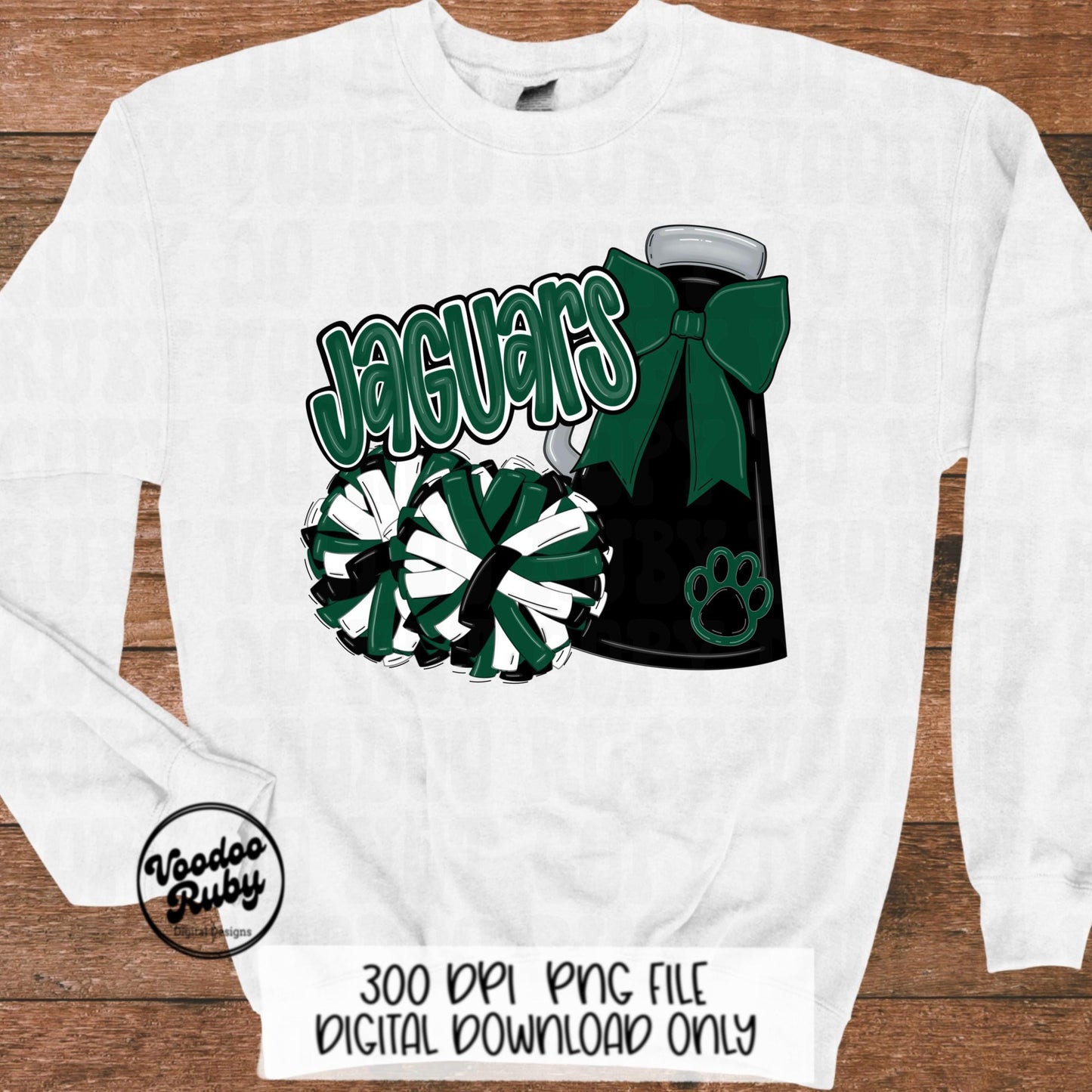 Jaguars Mascot Cheer PNG: Green and Black Sublimation Design (Digital Download)