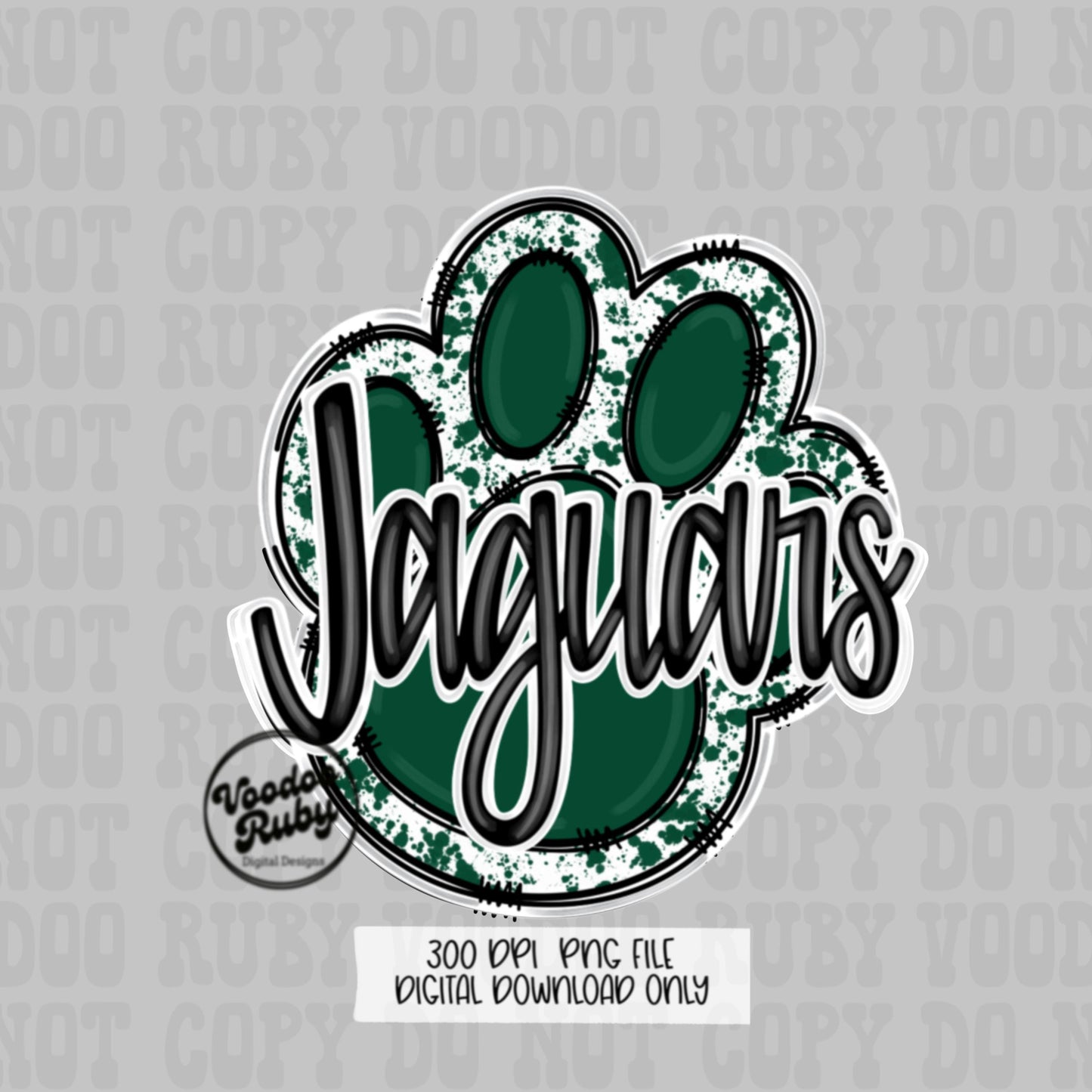Jaguars Mascot Paw Print PNG: Green and Black (Digital Download)