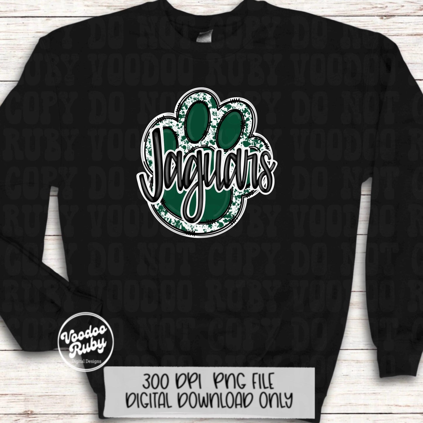 Jaguars Mascot Paw Print PNG: Green and Black (Digital Download)