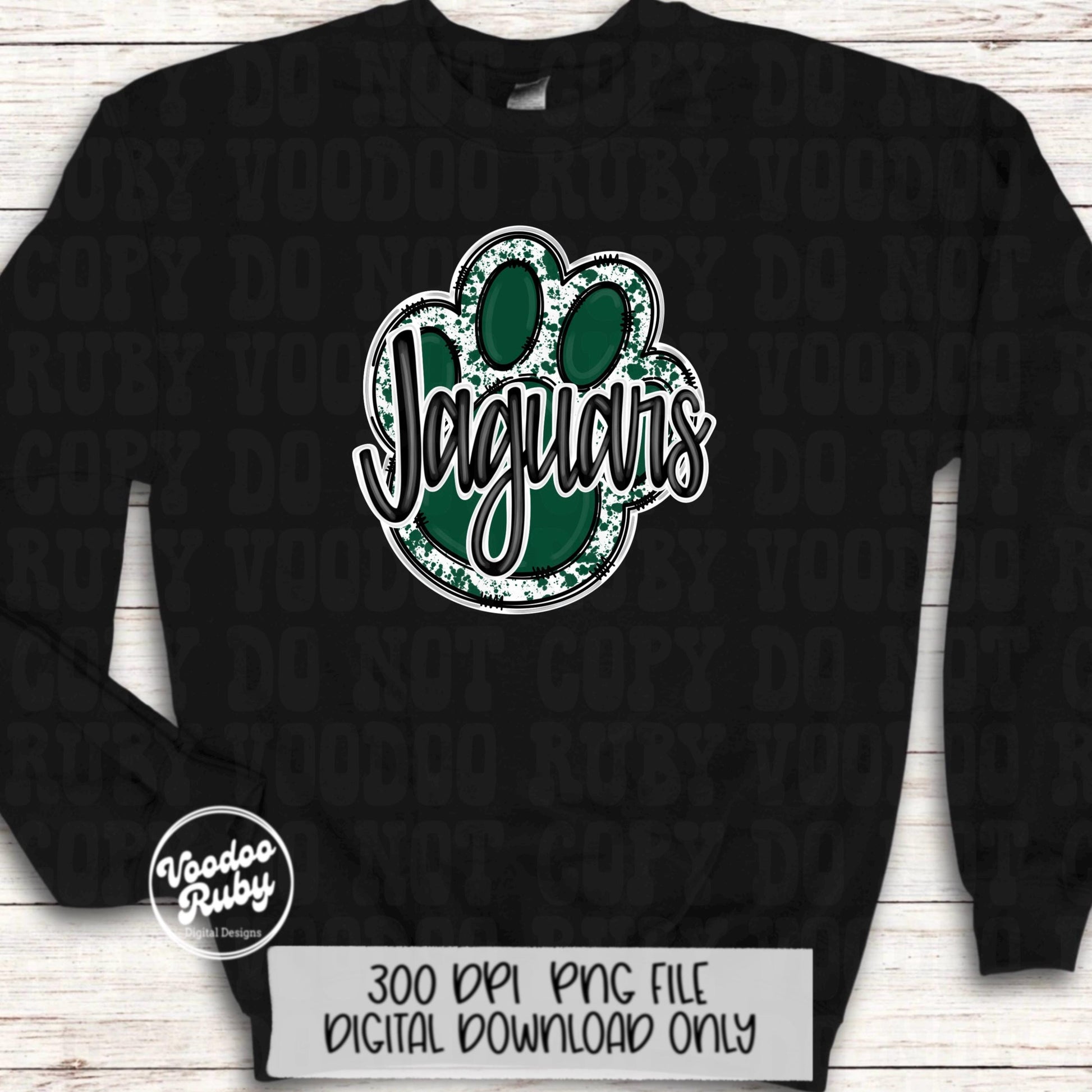 Jaguars Mascot Paw Print PNG: Green and Black (Digital Download)