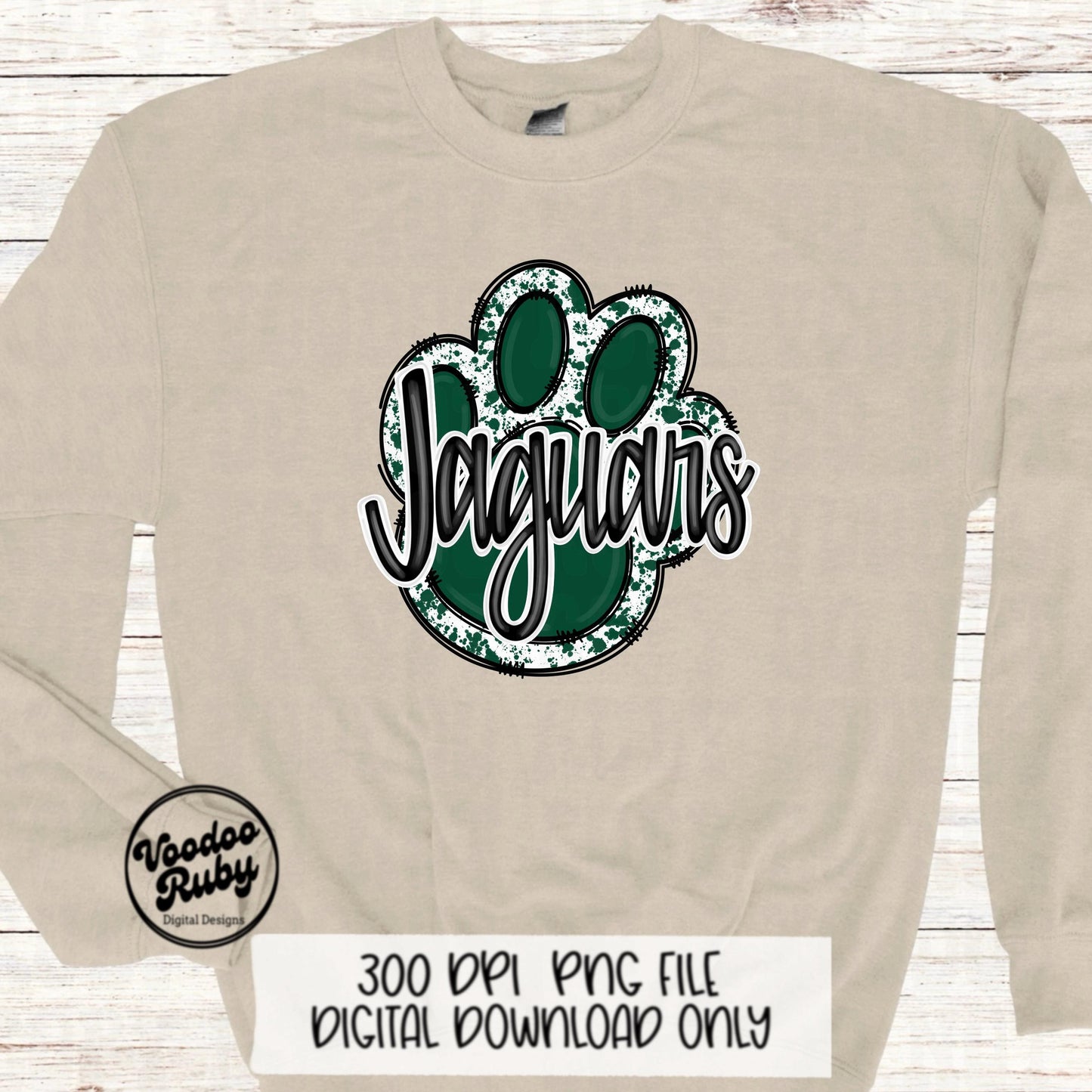 Jaguars Mascot Paw Print PNG: Green and Black (Digital Download)