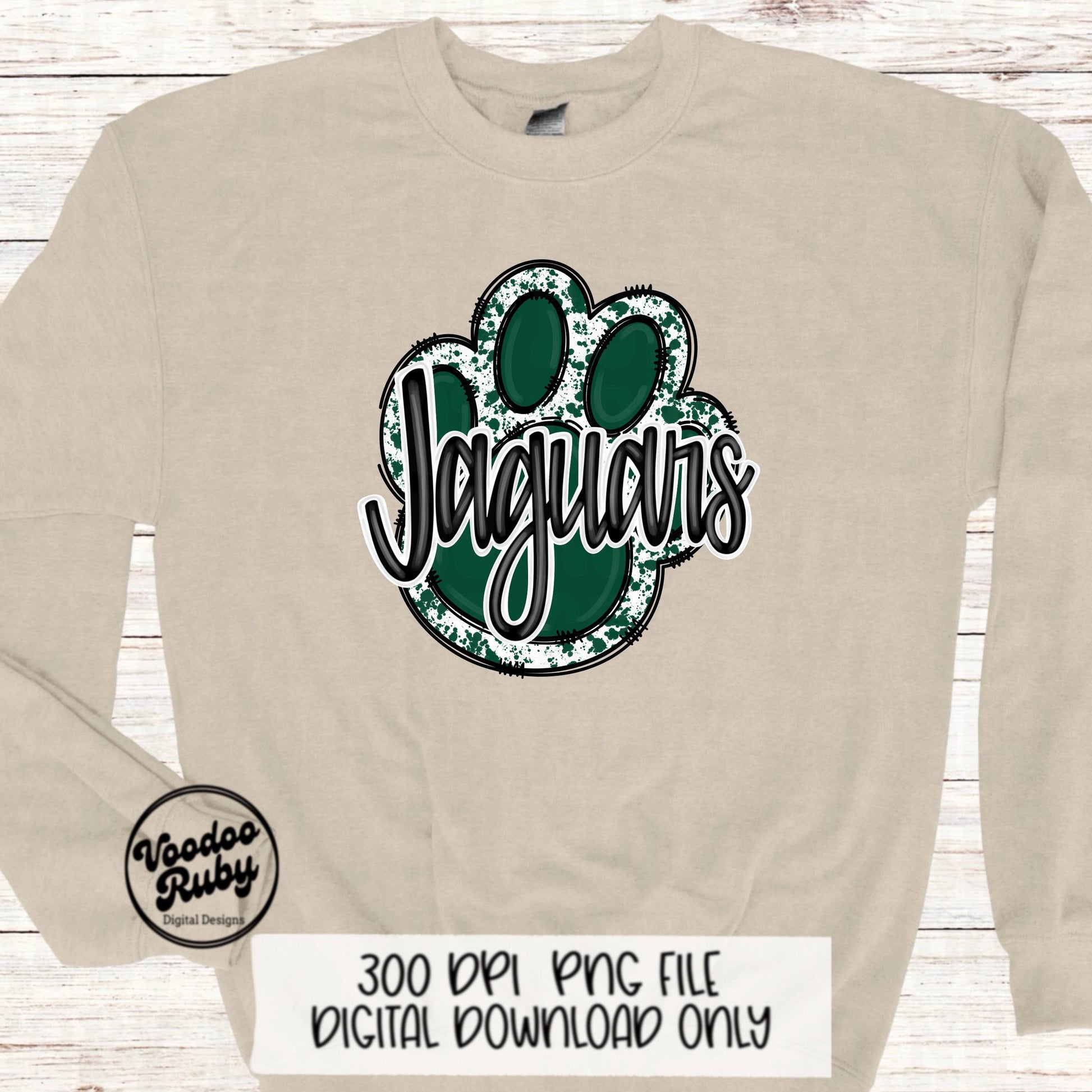 Jaguars Mascot Paw Print PNG: Green and Black (Digital Download)