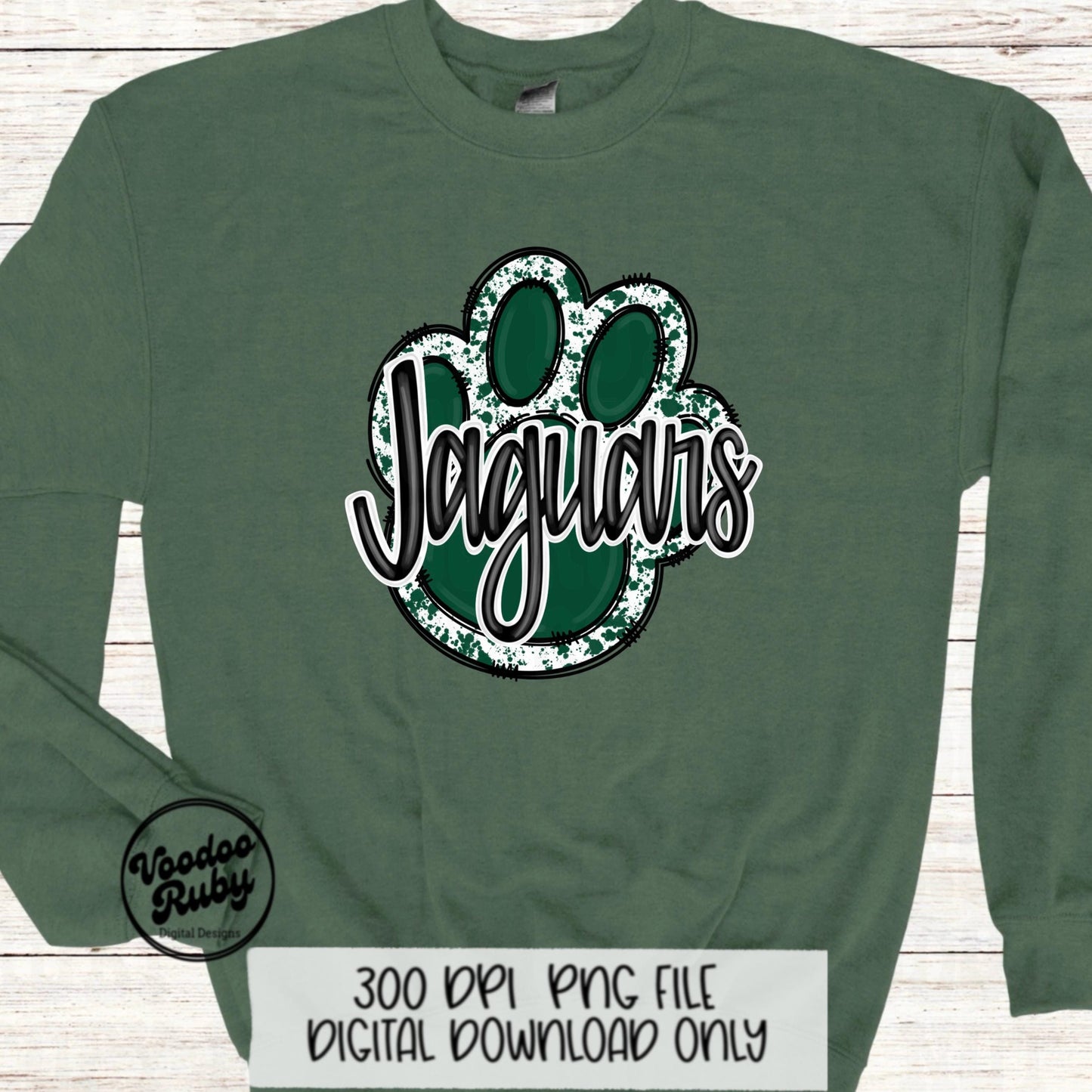 Jaguars Mascot Paw Print PNG: Green and Black (Digital Download)