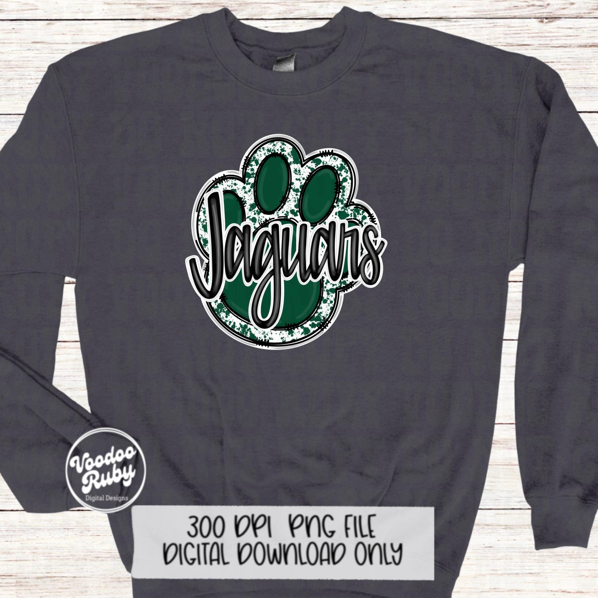 Jaguars Mascot Paw Print PNG: Green and Black (Digital Download)
