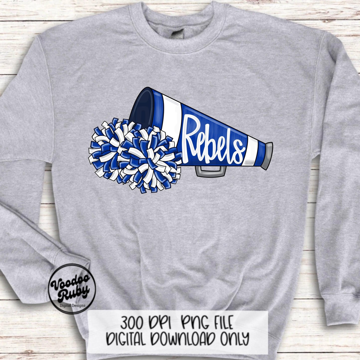 Rebels Mascot Cheer PNG: Blue and White (Digital Download)