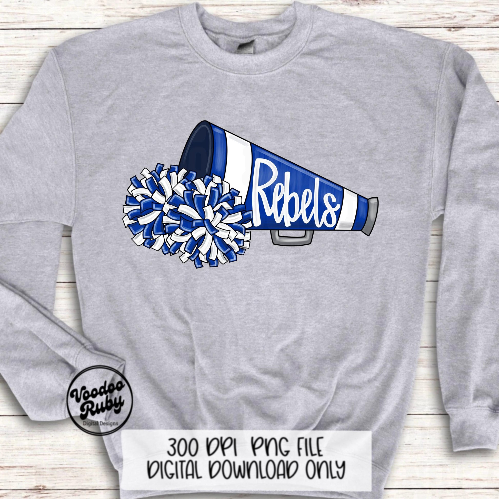 Rebels Mascot Cheer PNG: Blue and White (Digital Download)
