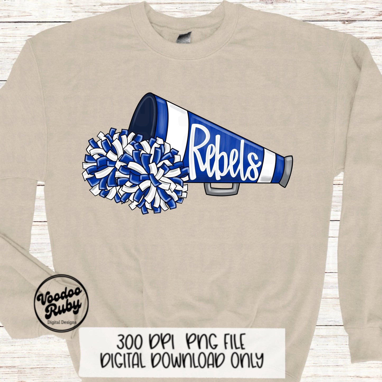 Rebels Mascot Cheer PNG: Blue and White (Digital Download)