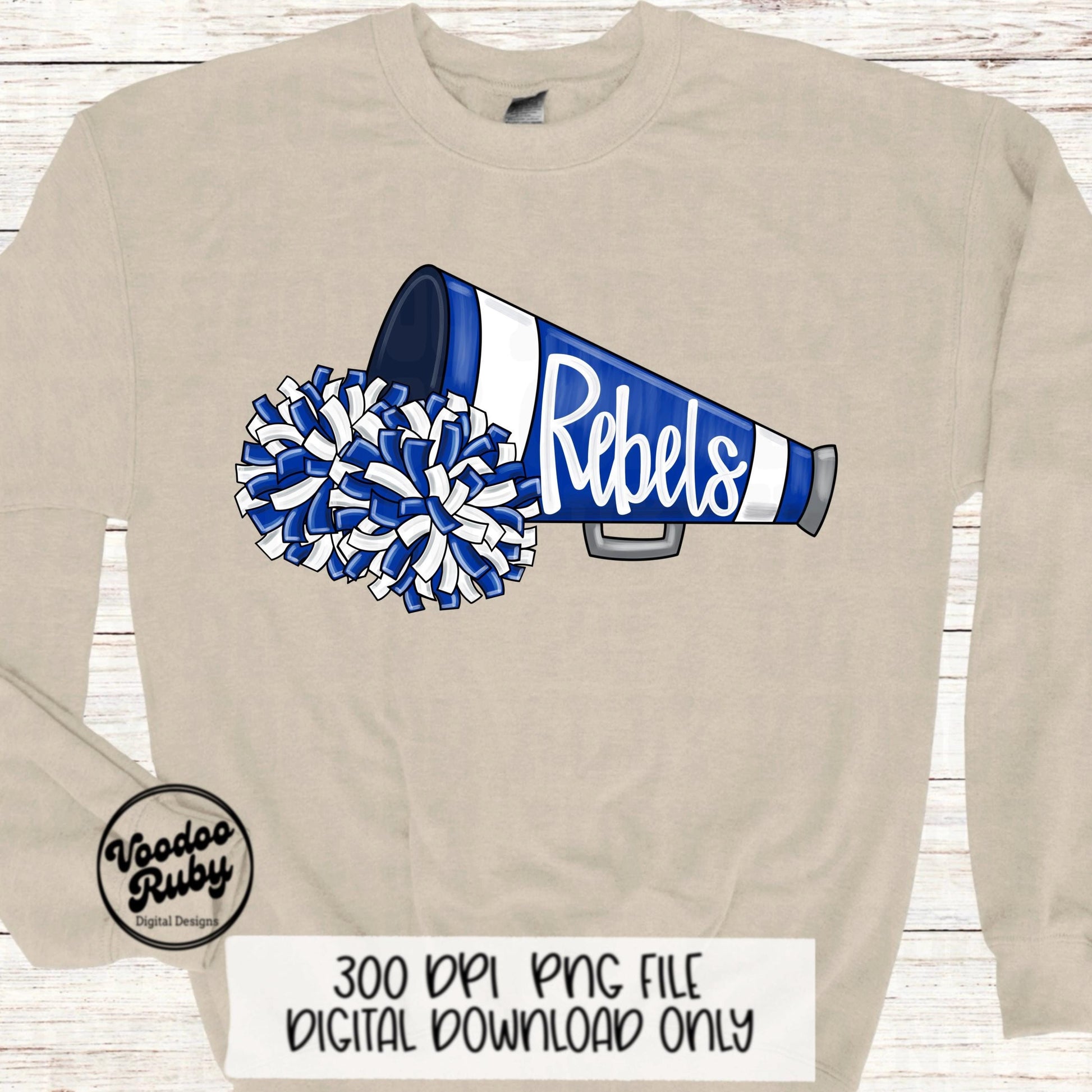 Rebels Mascot Cheer PNG: Blue and White (Digital Download)