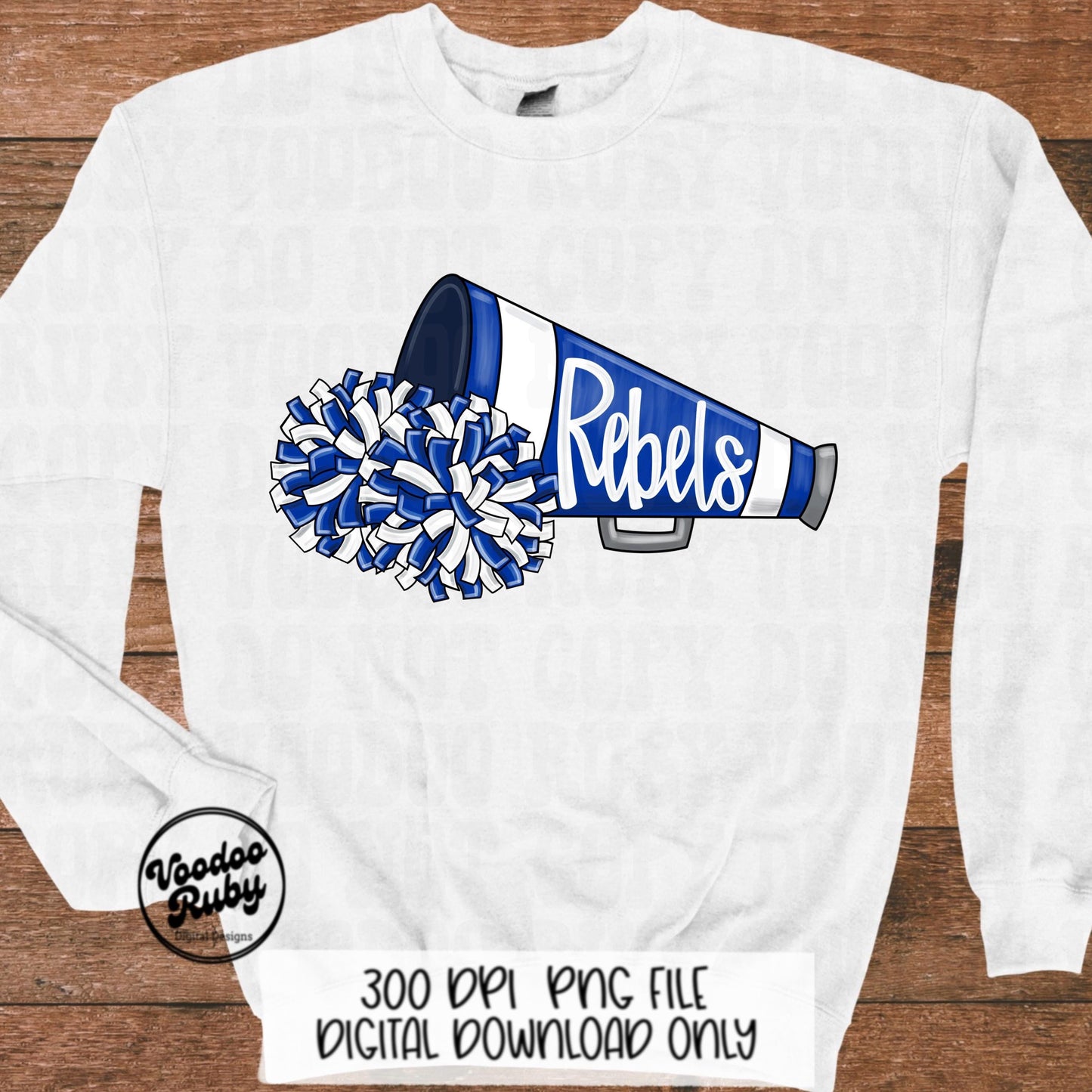 Rebels Mascot Cheer PNG: Blue and White (Digital Download)