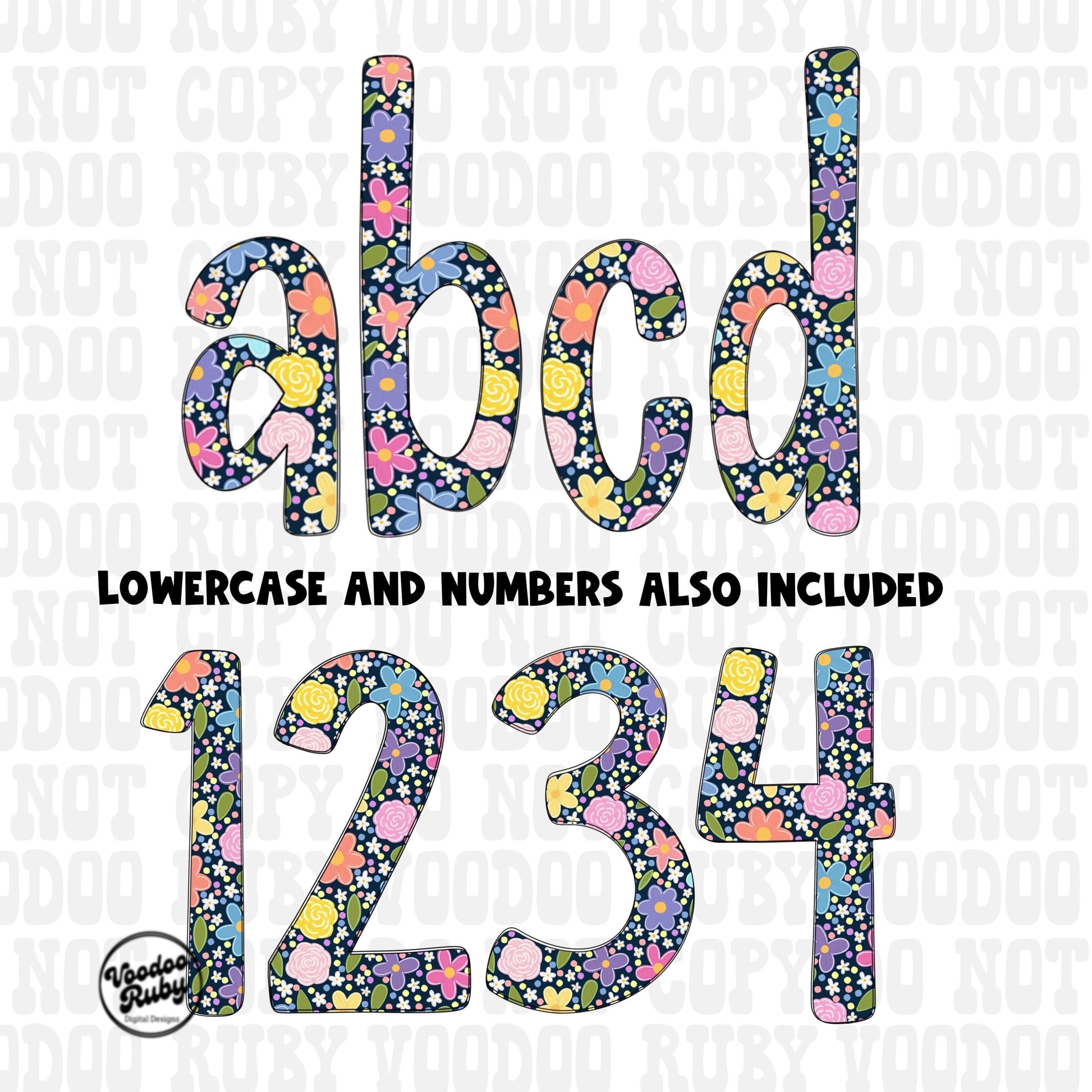 Flower Doodle Letters PNG Alphabet Bundle: Hand Drawn Clip Art (Digital Download