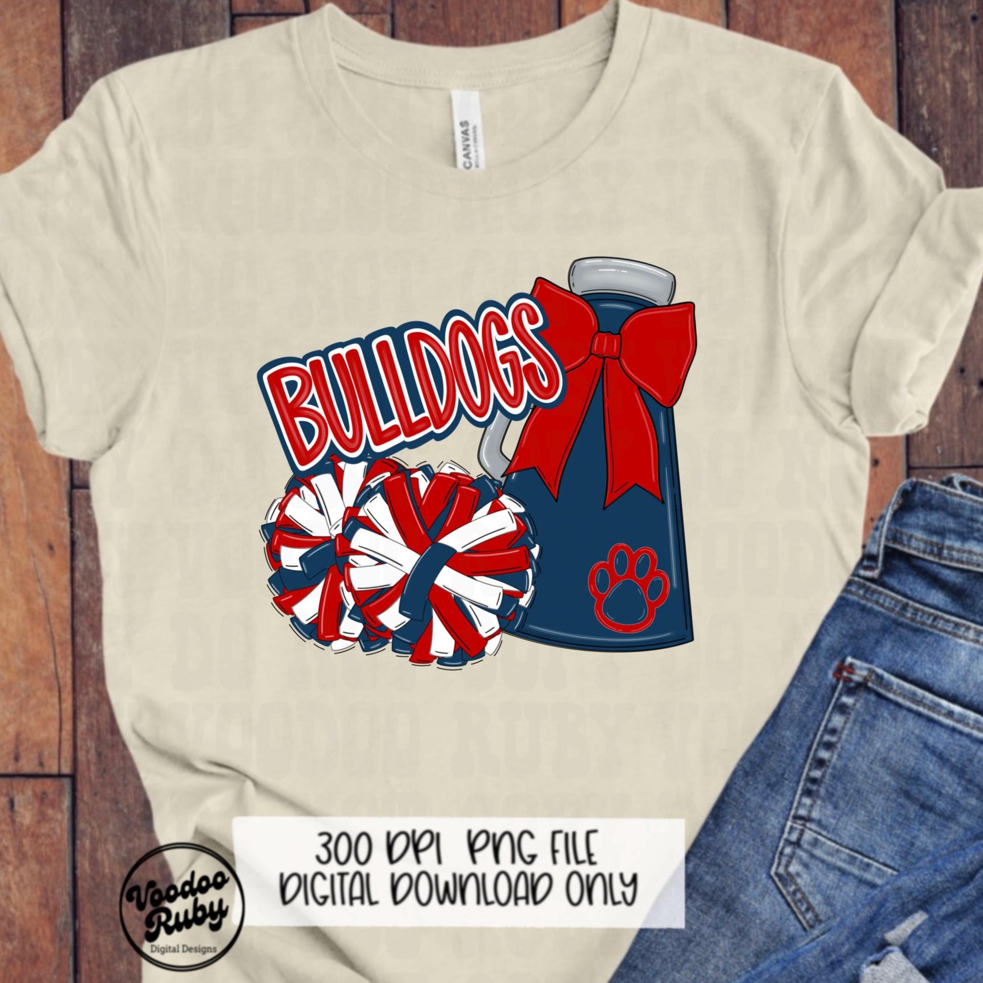 Bulldogs Cheer Mascot PNG: Red and Blue Sublimation Design (Digital Download)