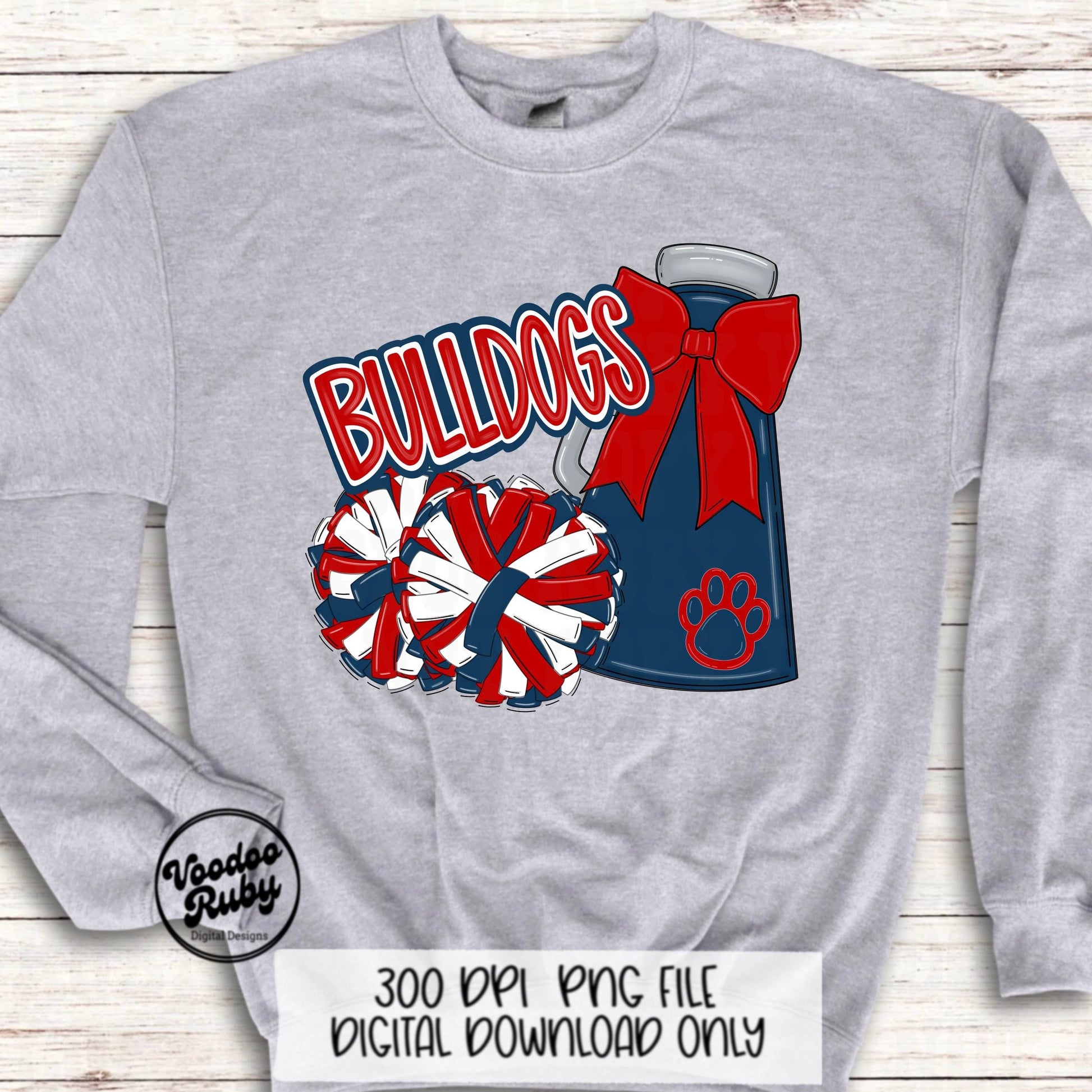 Bulldogs Cheer Mascot PNG: Red and Blue Sublimation Design (Digital Download)