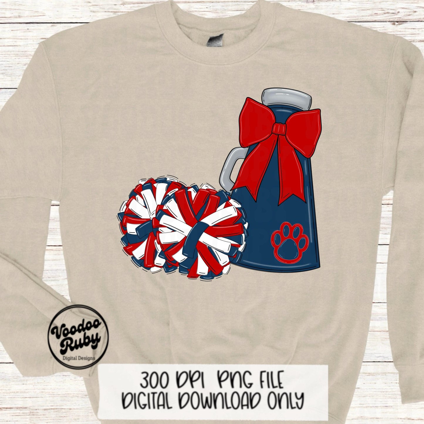 Cheerleader Mascot PNG: Blue & Red, Football Megaphone (Digital Download)