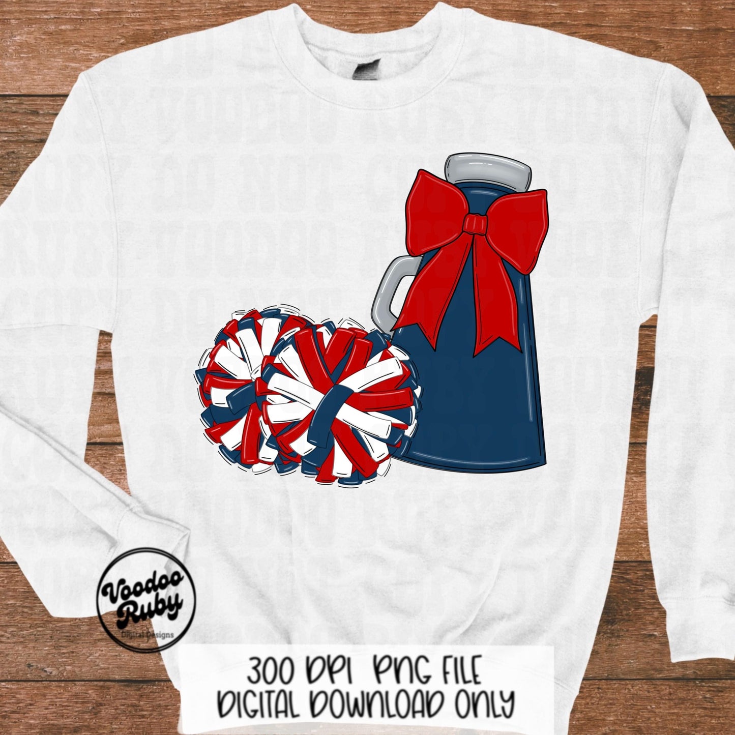 Cheerleader Mascot PNG: Blue & Red, Football Megaphone (Digital Download)