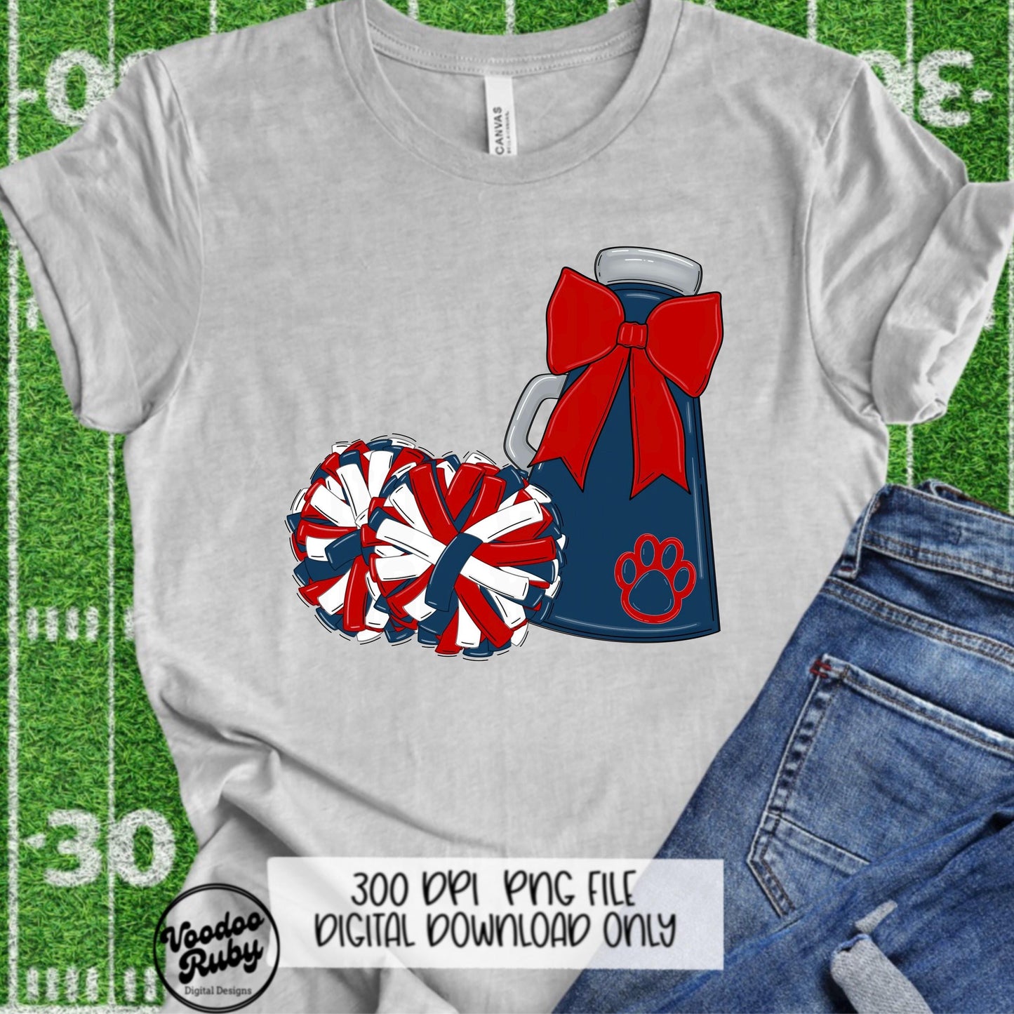 Cheerleader Mascot PNG: Blue & Red, Football Megaphone (Digital Download)