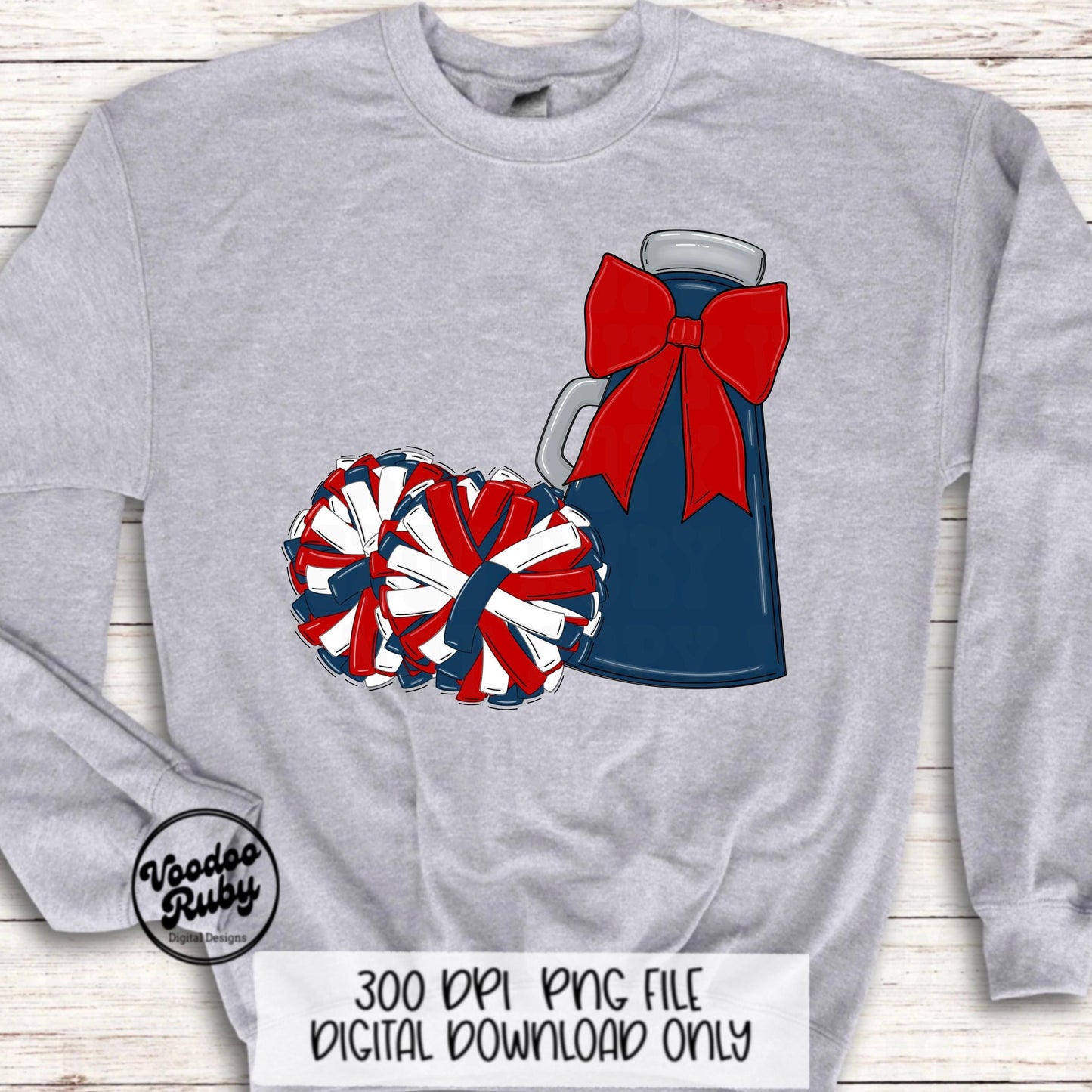Cheerleader Mascot PNG: Blue & Red, Football Megaphone (Digital Download)