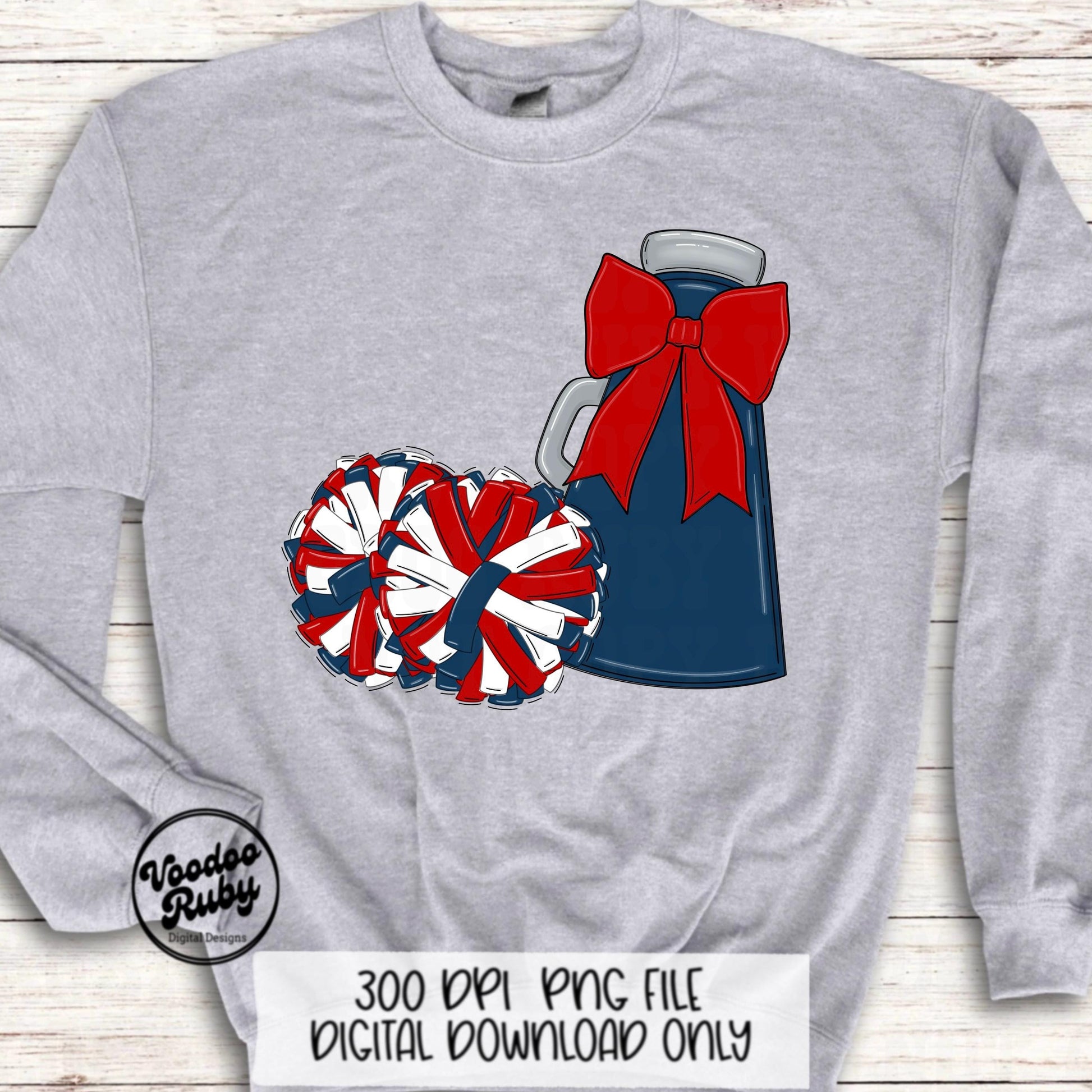 Cheerleader Mascot PNG: Blue & Red, Football Megaphone (Digital Download)