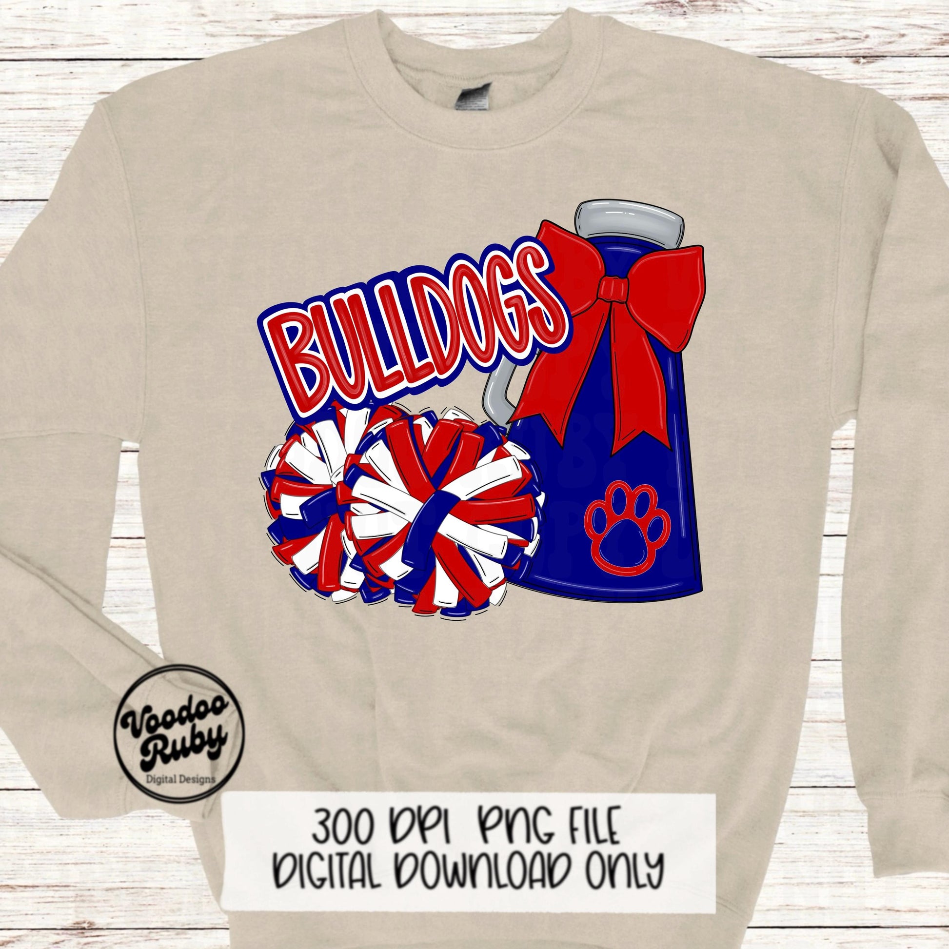 Bulldogs Cheer Mascot PNG: Red and Blue (Digital Download)