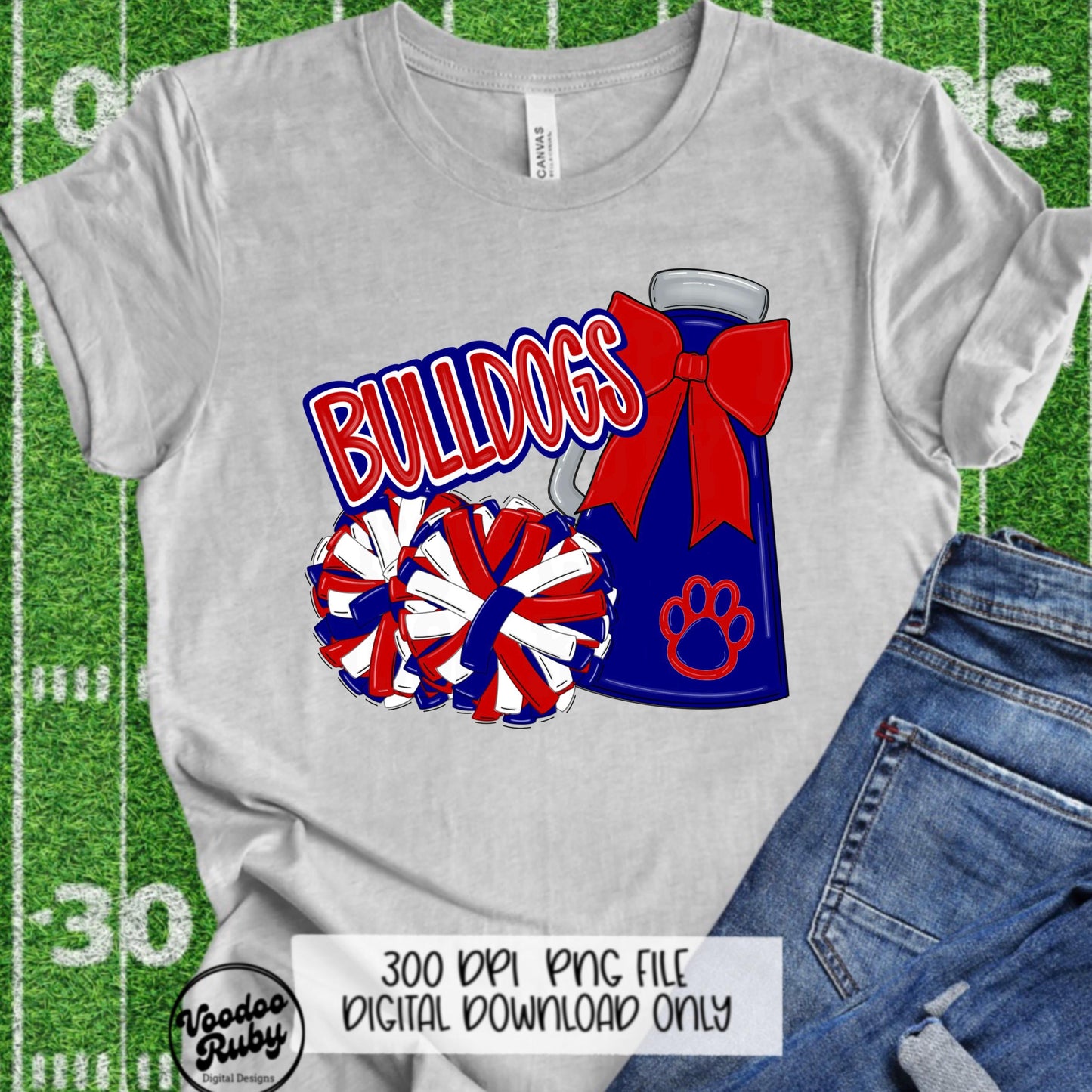 Bulldogs Cheer Mascot PNG: Red and Blue (Digital Download)