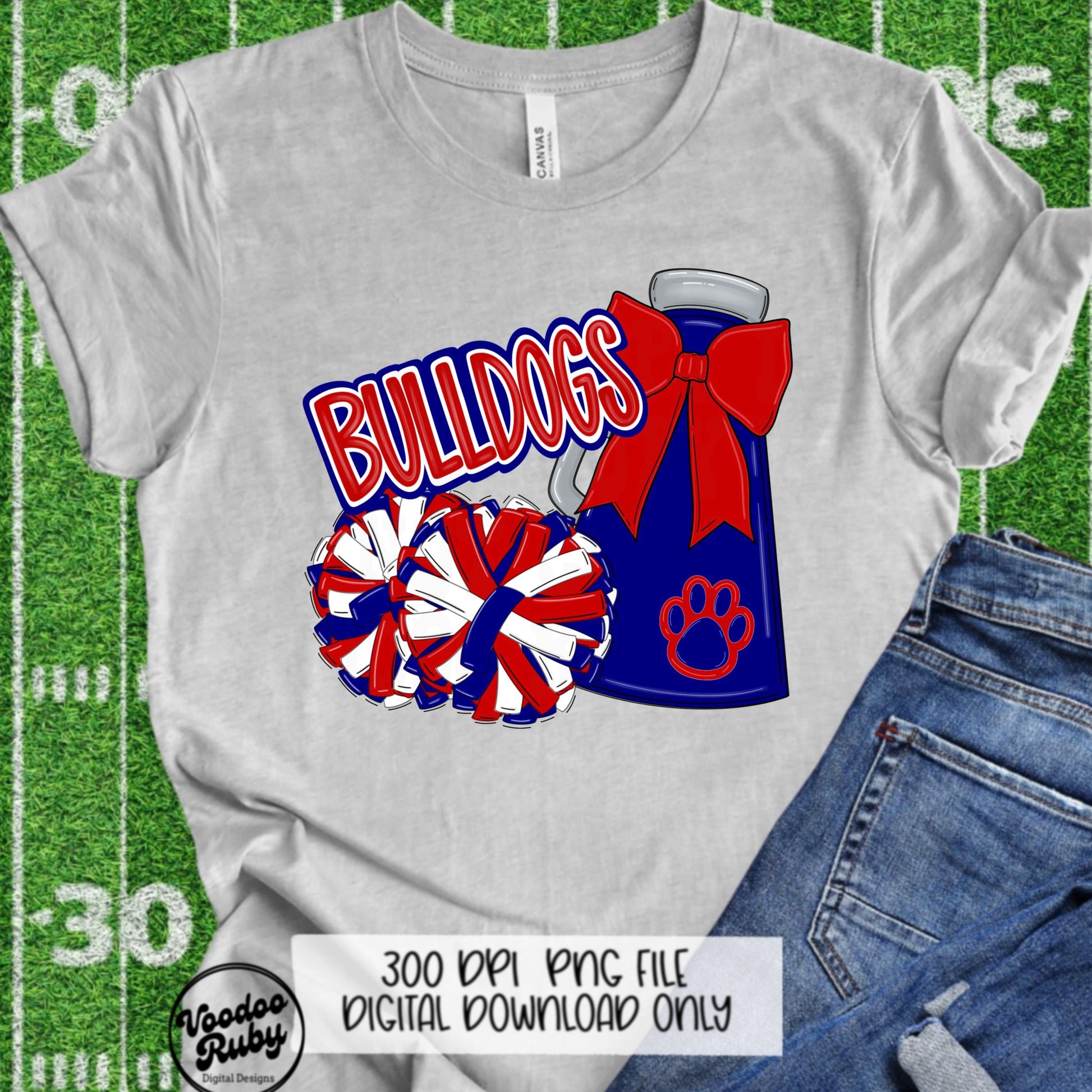 Bulldogs Cheer Mascot PNG: Red and Blue (Digital Download)