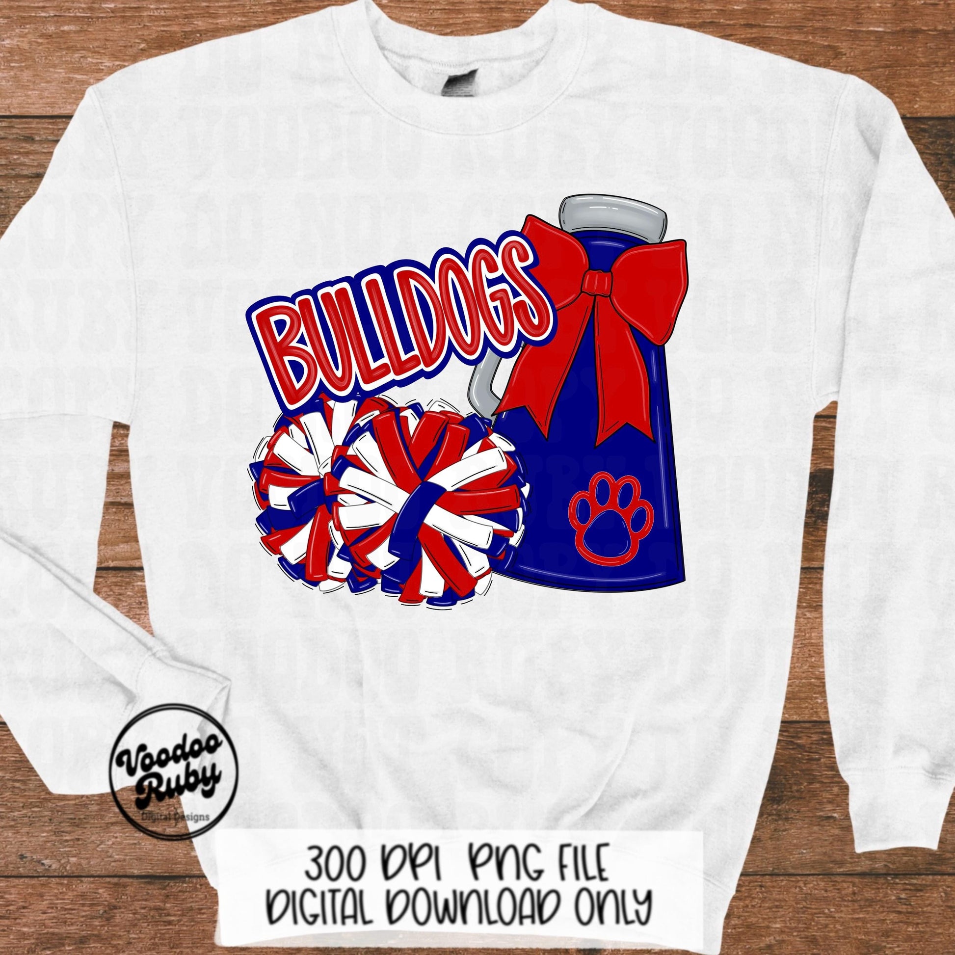 Bulldogs Cheer Mascot PNG: Red and Blue (Digital Download)