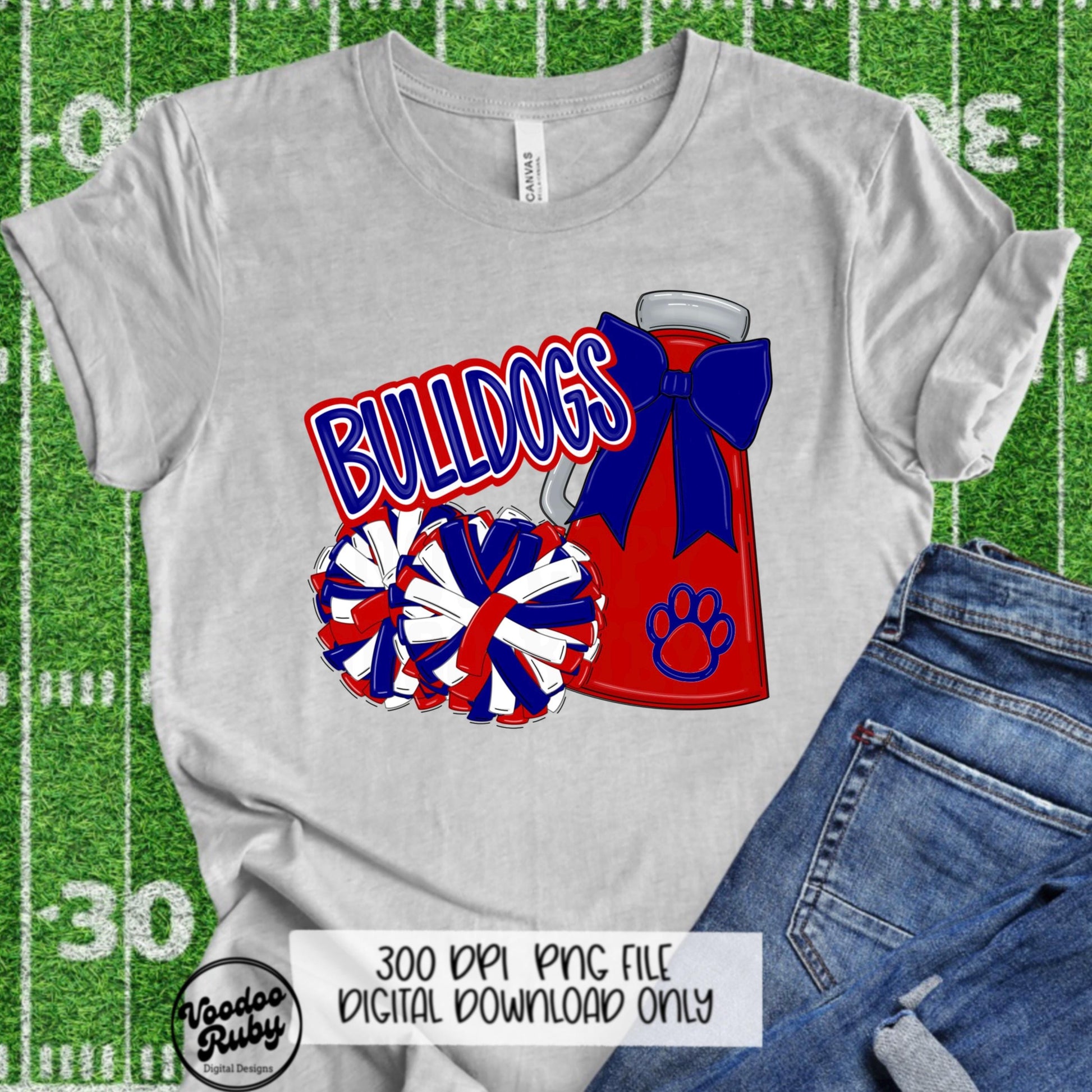 Bulldogs Cheer Mascot PNG: Red and Blue Sublimation (Digital Download)
